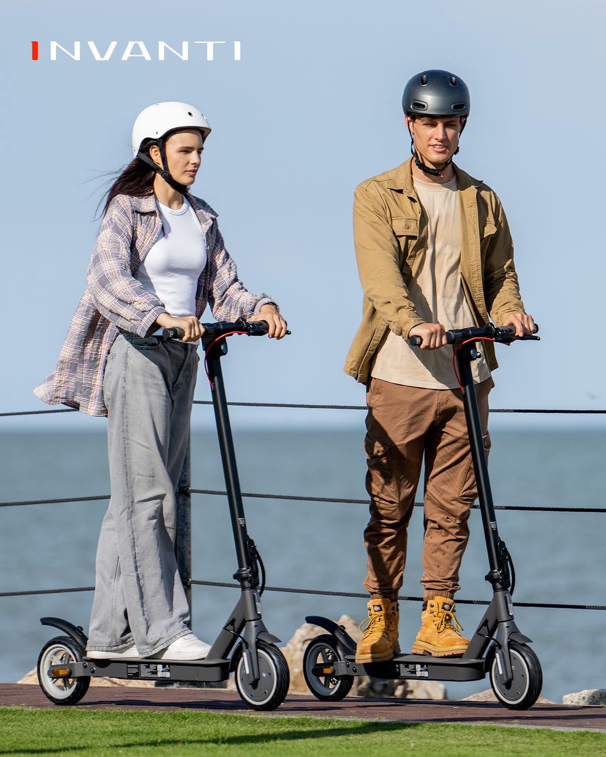 INVANTI E30 Electric Scooter, 350W Motor, 20Miles Range & 18 MPH, Turn Signals, Smart APP, 8.5" Solid Tires, Foldable Commuter Electric Scooter with Rear Suspension and Dual Brakes for Adults and Teen