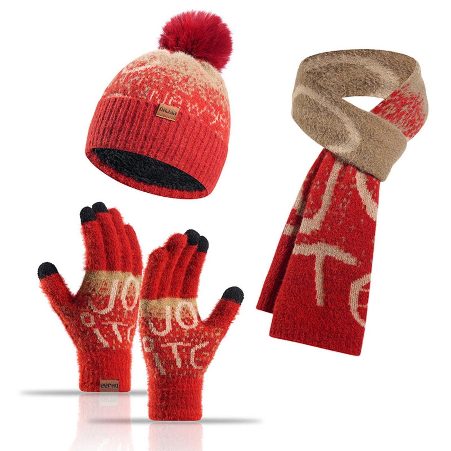 Wander Agio Winter Hat Scarf Glove Set for Women Beanie Hats Scarves and Gloves Womens Polar Fleece 3-Sets Christmas Red 1