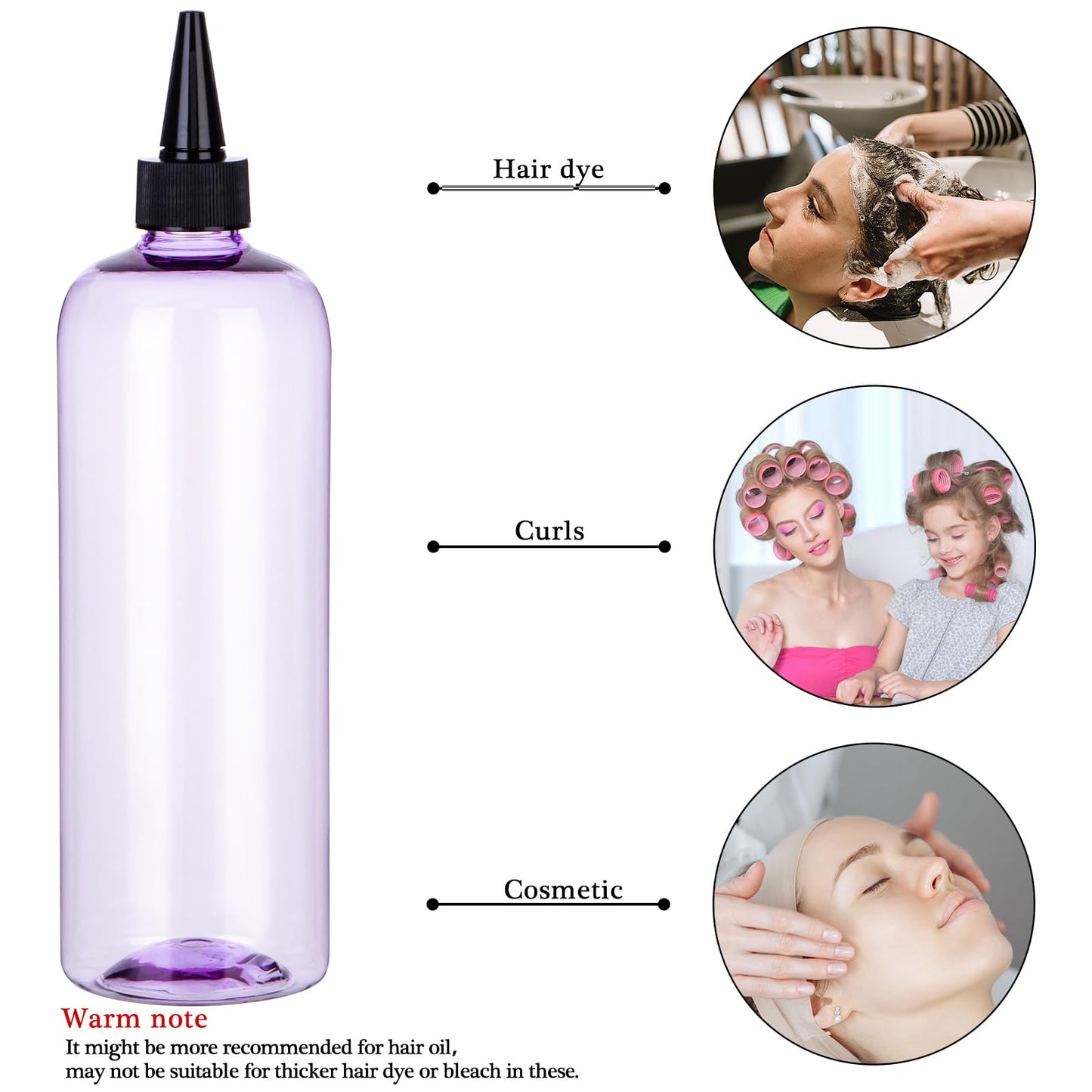 sdoot Applicator Bottle for Hair, 16.9 ounce Hair Color Applicator Bottle 2 Pack Squeeze Bottle Transparent Oil Bottles for Hair, PET Plastic Refillable Bottles with Twist Top Cap,Clear Purple