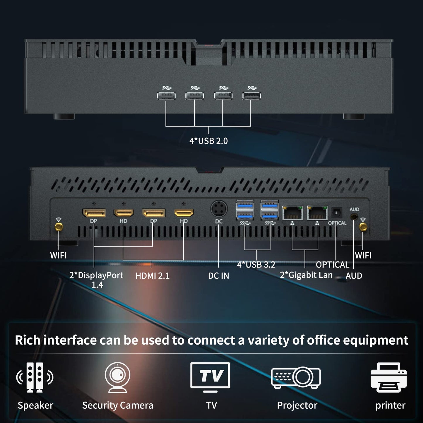 Kinupute Mini Gaming PC, Small Desktop Computer Core i9-12900F Upto 5.1GHz, Win-11 Pro, 64G DDR5| 2T PCIE4.0 SSD, GeForce RTX3060 12G, Dual LAN, Four Display, 8K Output, WiFi6E/BT5.3 for Video Editing