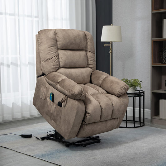 FANYE Electric Power Lift Recliner Chair for Elderly with Massage and Heat, Microfiber Upholstery 3 Positions Adjustable Standard Size Armchair W/ 2 Remote Controllers & Side Pockets