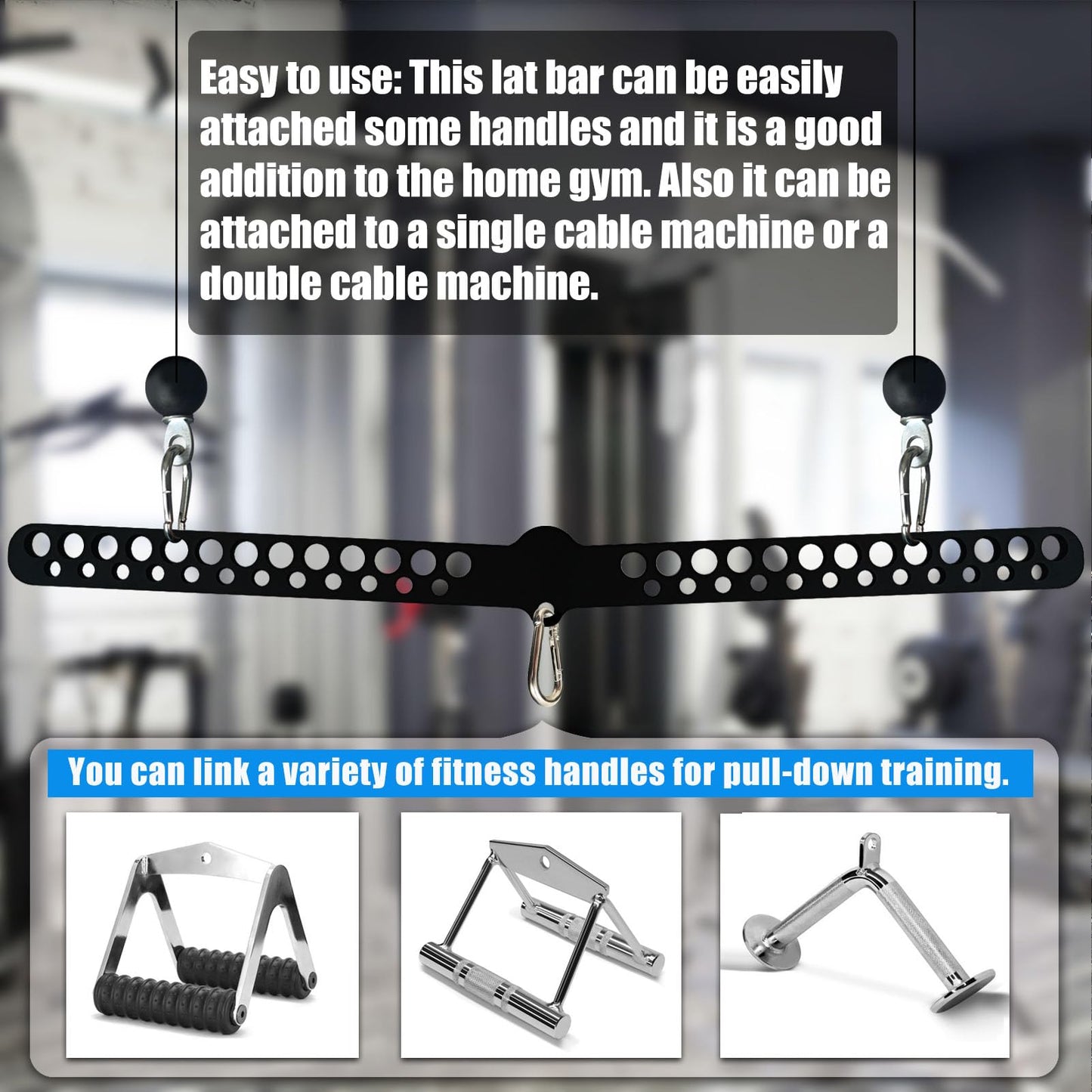 Multi-Grip Lat Pull Down Bar for Home Gym Fitness, Spreader Plate Lat Pulldown Attachments for Pulley System Cable Machine, Fit for Double or Single Exercise Handle (Multi Hole Bar 3)