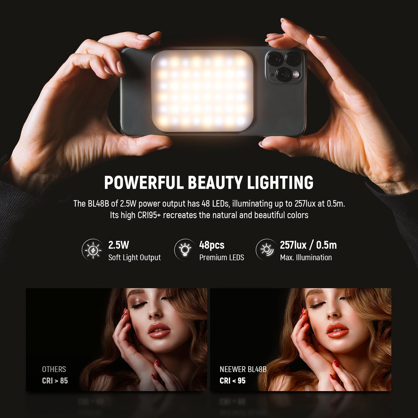 NEEWER BASICS Magnetic Selfie Light Compatible with MagSafe iPhone 16 15 Pro Max, Clip on Video Conference Lighting Fill Light for Computer Laptop Zoom Calls Live Streaming Outdoor Recording, BL48B