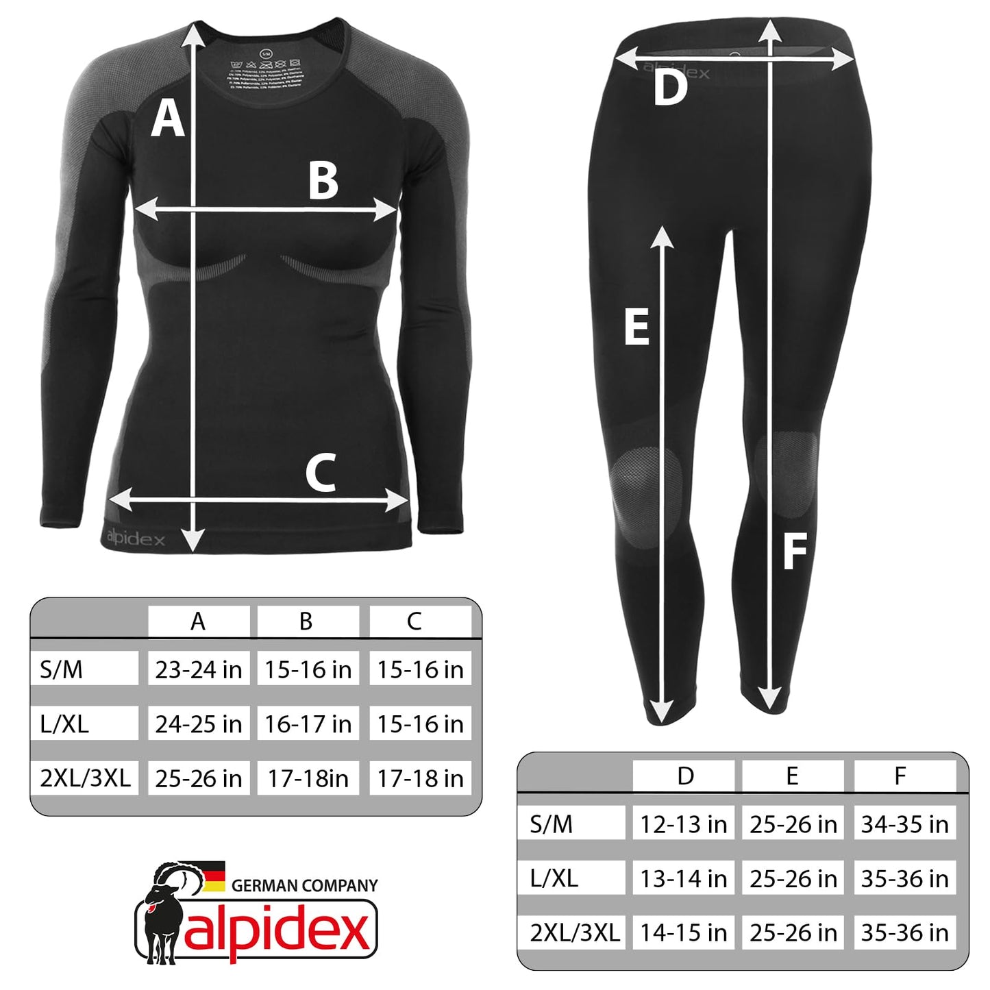 ALPIDEX Functional Wear Thermal Underwear Woman Ski Breathable Quick Drying Clothing Warm Base Layer Ladies Cold Weather Set Long Johns Top Bottom, Size:S/M, Colour:Black-Grey
