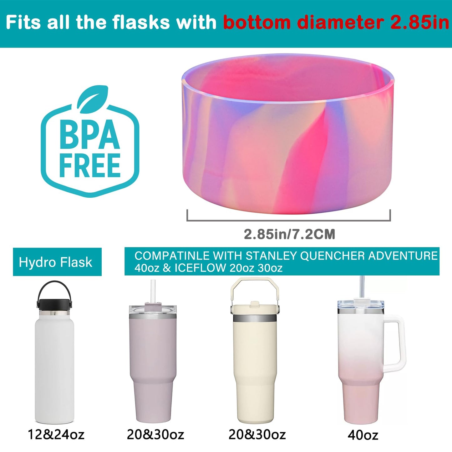 HEYSKAY 2pcs Protective Flask Silicone Boot Base for Stanley Quencher Adventure 40oz & Stanley IceFlow 20oz 30oz Tumbler, and Compatible with 12-24oz Hydro Sport Water Bottles,Yeti and More