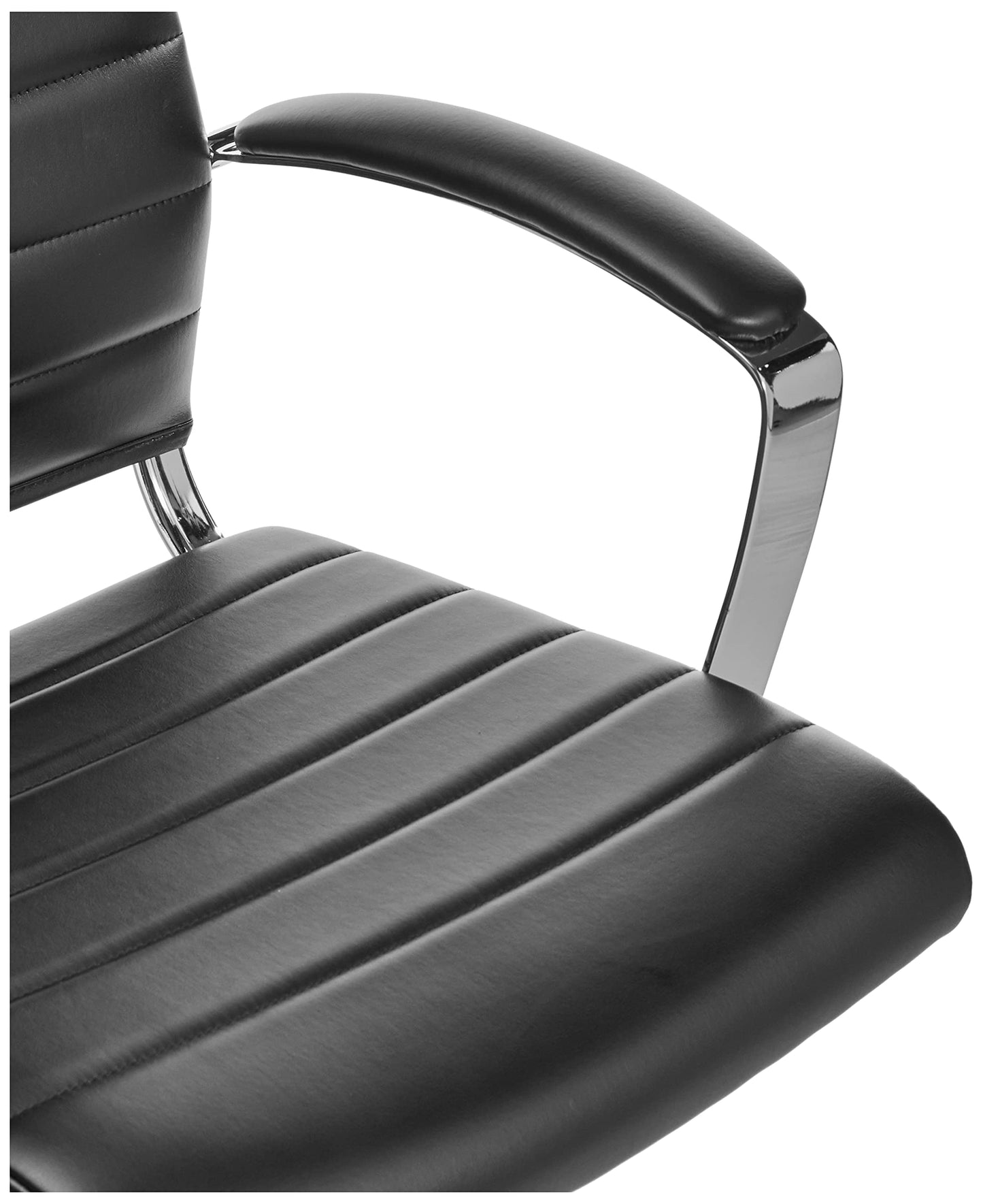 Amazon Basics High-Back Swivel Desk Chair, Ergonomic Ribbed Faux Leather Upholstery, Lumbar Support, Home Modern Style, Black, 45.25" x 24.75" x 23.25"