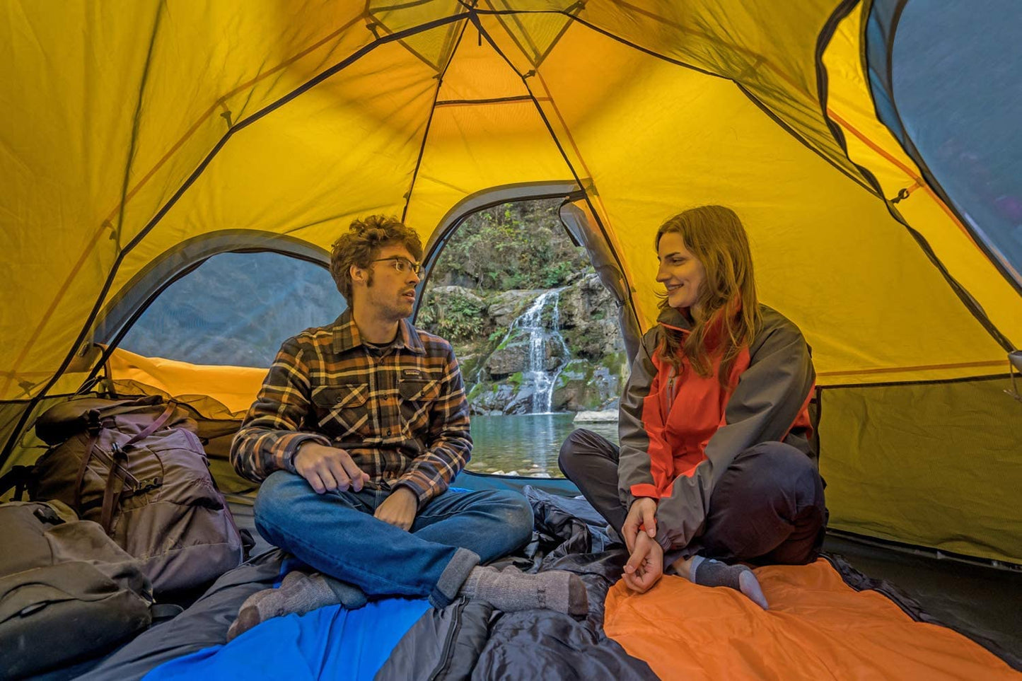 KAZOO Outdoor Family Tent Durable Lightweight, Waterproof Camping Tents Easy Setup, Beach Screen Tent Sun Shade 3 Person (Yellow)