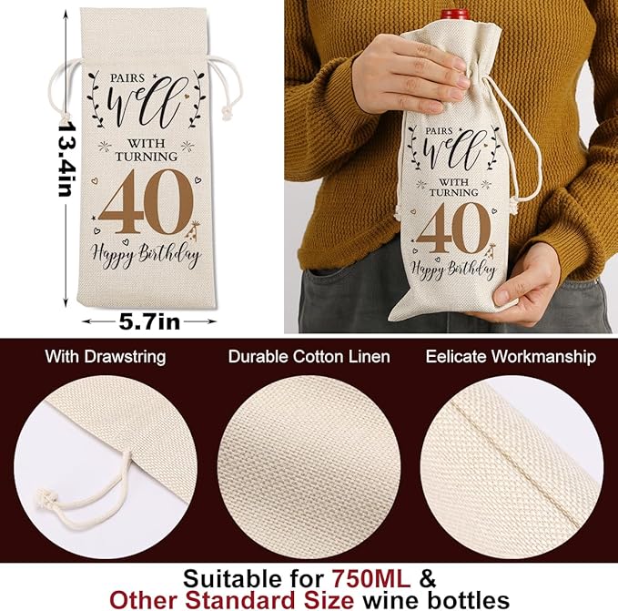40th Birthday Gifts Women Men, Vintage Gifts for 40 Year Old Man Husband Wife Friends Brother Dad Mom Him Her, Happy 1984 40th Birthday Anniversary Decorations Wine Bag?Wine Gifts Wine Gift Bag