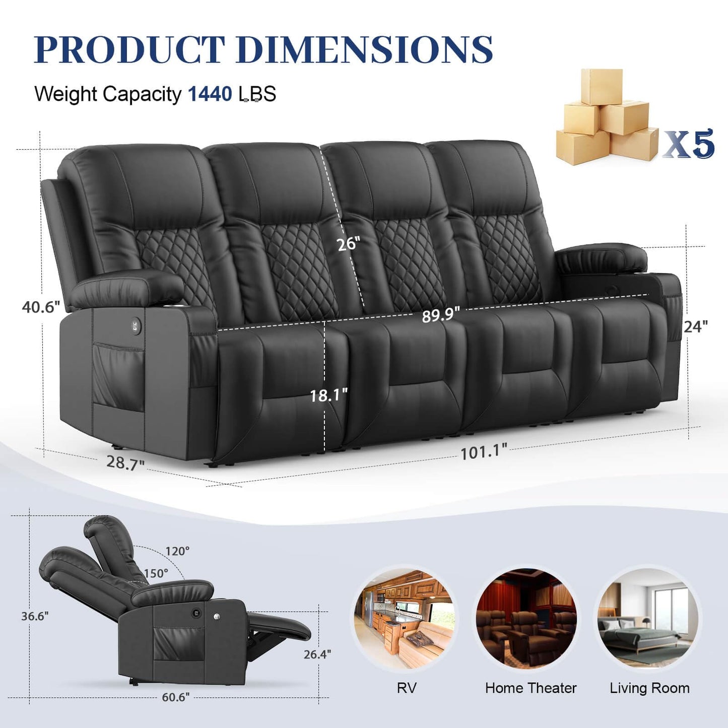 FURNIMAT Oversized Recliner Sofa Set with 4+1+1 Pieces in Living Room, 4 Seater Reclining Sofa, 2 Recliner Chair with 360 Degree Swivel Single Sofa Seat