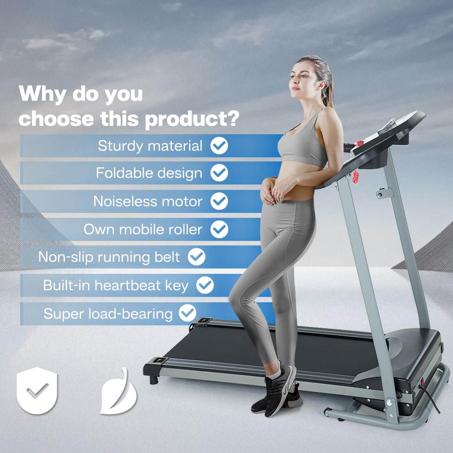 Anwick Treadmill, Metal M1: Foldable Home Treadmill, 2.5HP, 7.5MPH, 5" LCD, 250LB, Black, 12 Programs, Metal Frame, Hydraulic Rod Mechanism