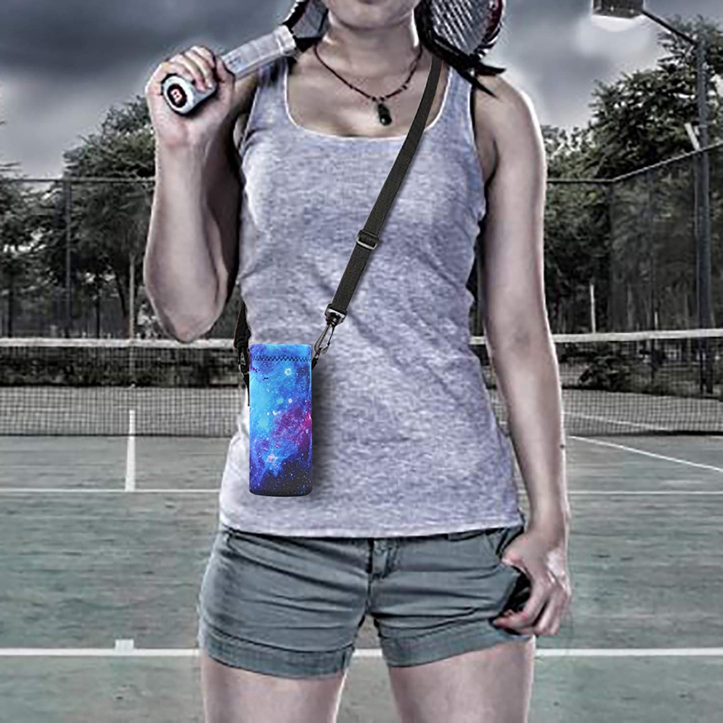 RICHEN Neoprene Water Bottle Carrier Bag with Adjustable Shoulder Strap,Insulated Water Bottle Cover for 750ml/24oz Stainless Steel/Glass/Plastic Bottles (Galaxy,750ML)