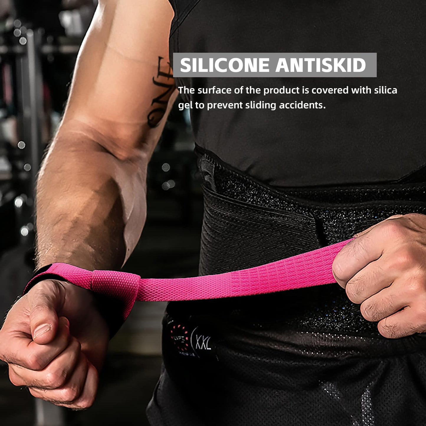 SKDK Cotton Hard Pull Wrist Lifting Straps Grips Band-Deadlift Straps with Neoprene Cushioned Wrist Padded and Anti-Skid Silicone - for Weightlifting, Bodybuilding, Xfit, Strength Training