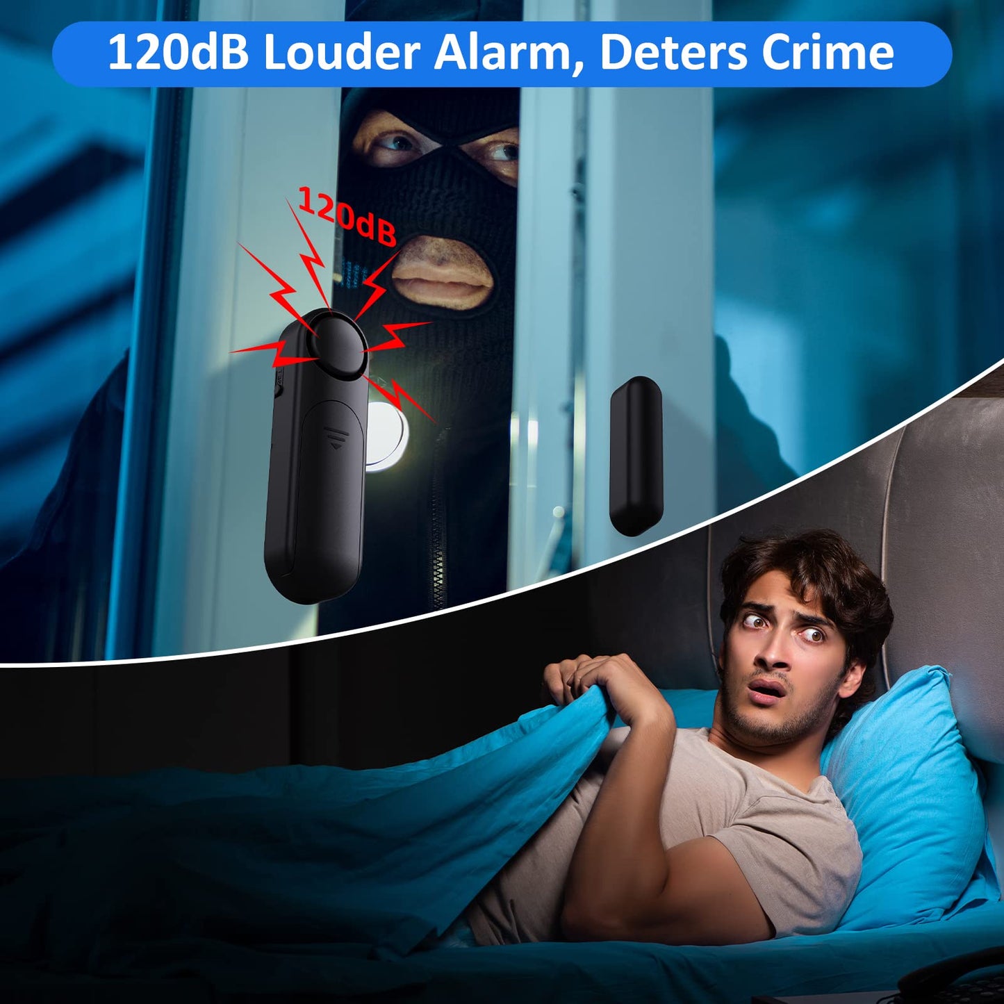AKOYU Window and Door Alarm When Opened (2 Pack) for Kids Safety/Home Security, Wireless Opening Sensor Alarms for Sliding Glass Door, 120dB Burglar Alert, Ideal for Business,Garage,Apartment, Black