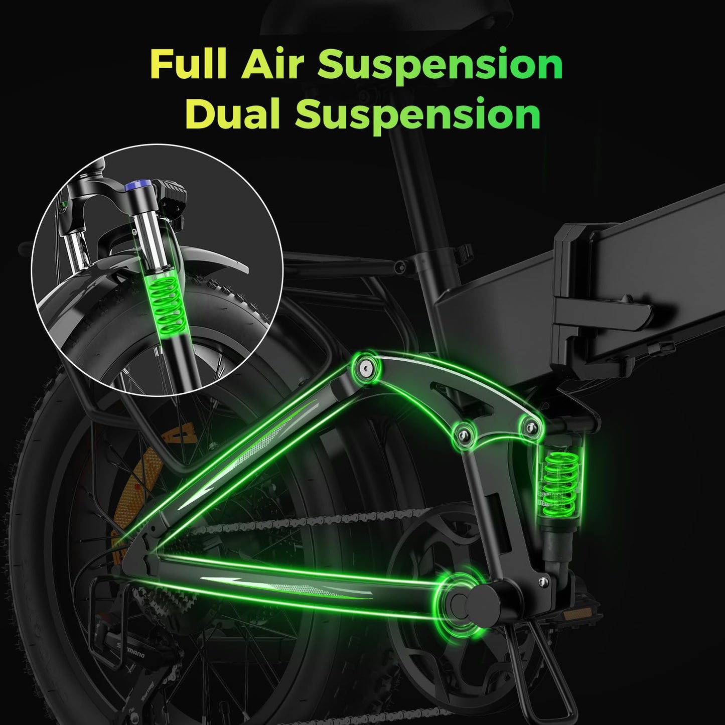 Aipas F3 Electric Bike for Adults with 1500W Motor Peak, 48V 12.8Ah Removable Battery Max 62 Miles 28MPH,20" x 3.0 Fat Tire Folding Electric Bike with 7-Speed and Full Suspension.