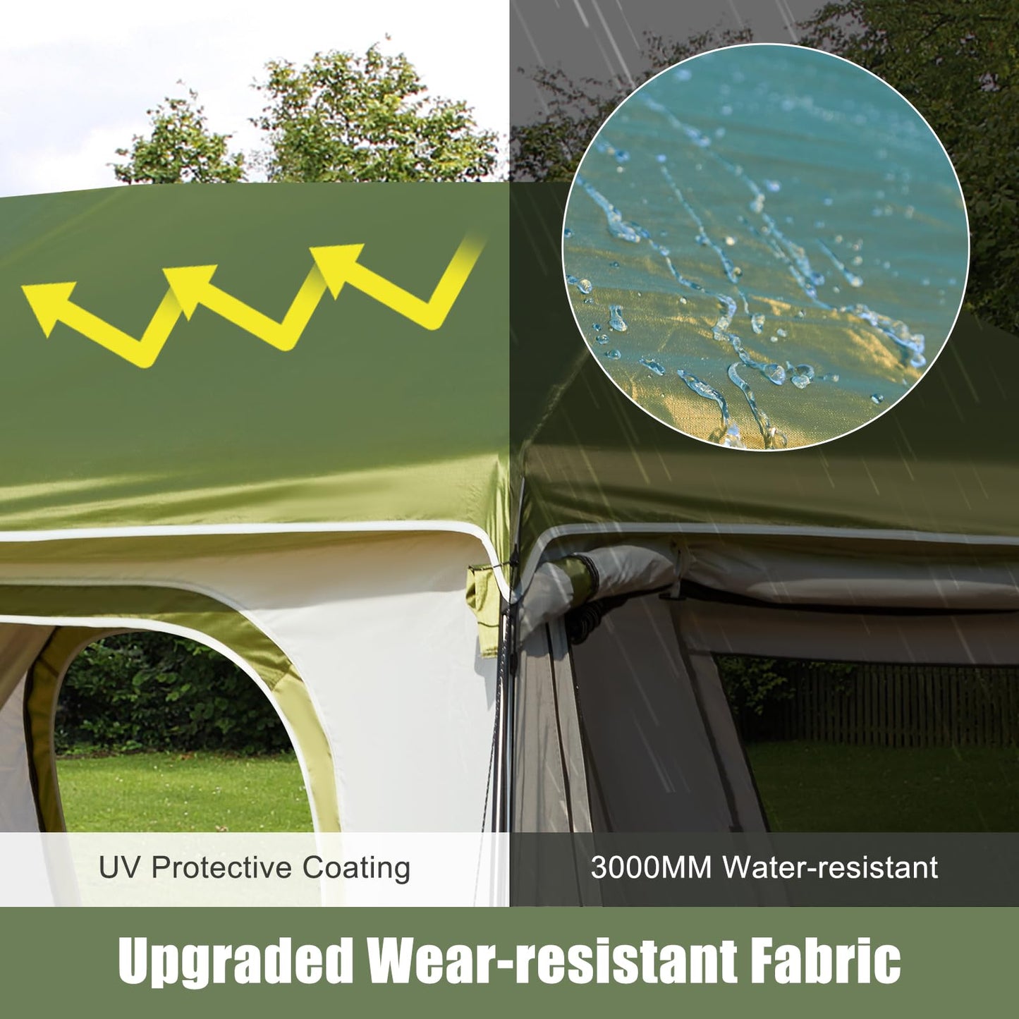 YOLENY Instant Cabin Tent, 4-8 Person Pop-Up Tent for Camping, Spacious Interior-14' x 9', 3000mm Water-Resistant with Rainfly, 2 Windows & 4 Doors, Green