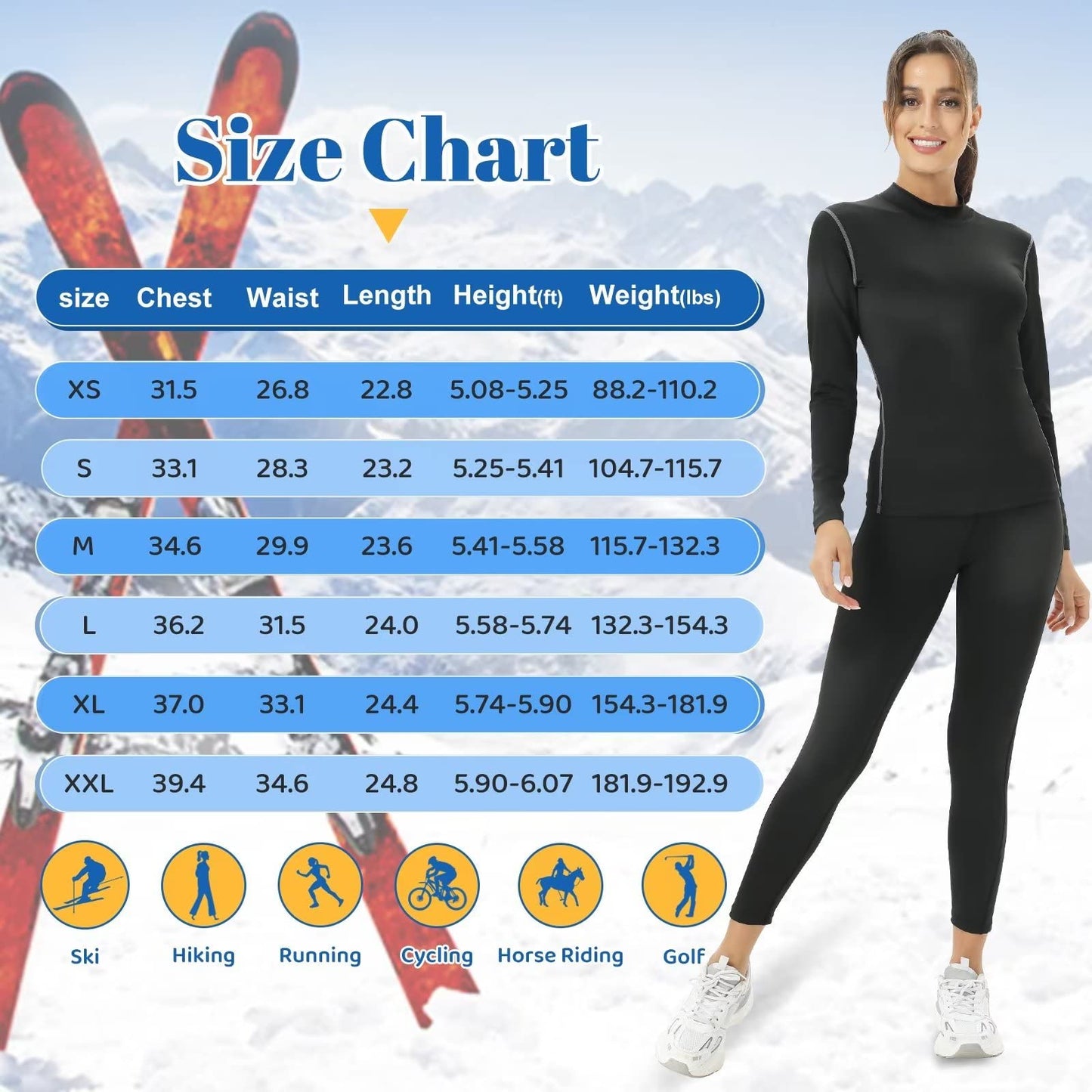 Tesuwel Thermal Shirts for Women Cold Weather Ski Base Layer Women Long Sleeve Fleece Ladies Thermal Tops Winter Warm Hiking Snow Underlayer Running Athletic Shirts Moisture Wicking 2219 Black L