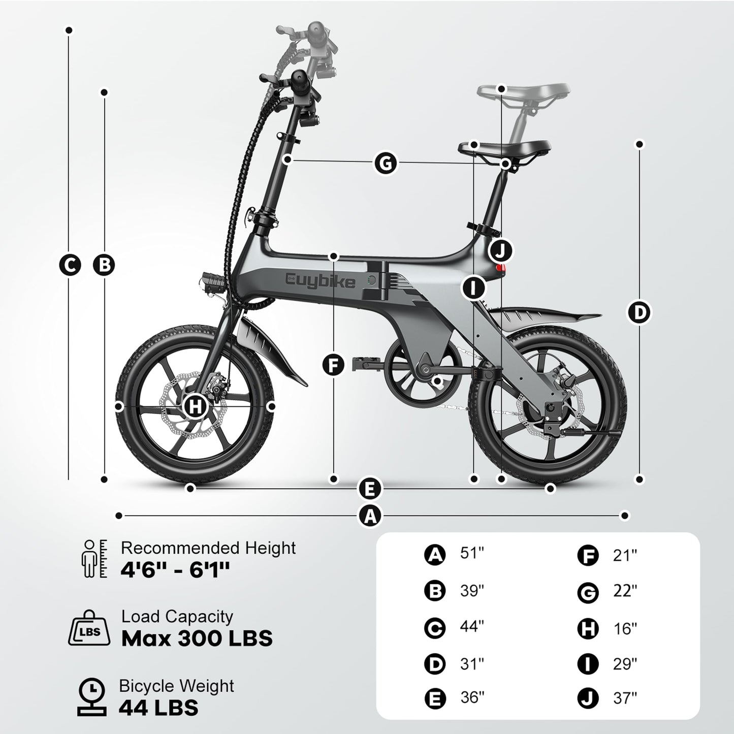 Electric Bike for Adults, 16" Folding 400W(750W Peak) Motor Ebike with Removable 15AH 540WH Battery, 50-60 Miles Max Range, 20MPH Max Speed, Magnesium Alloy Dual Disc Brake City Commuter Bicycle Grey