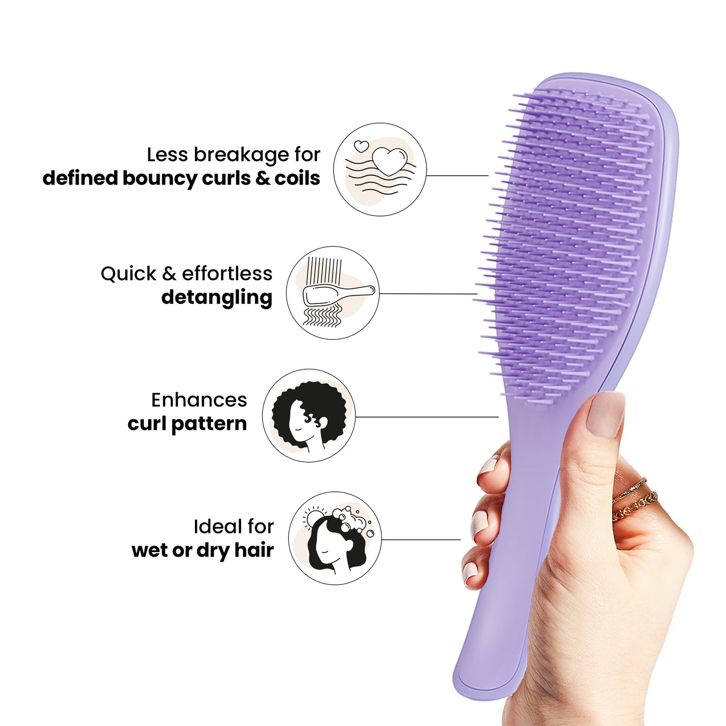 Tangle Teezer Ultimate Detangler Naturally Curly Hair Brush, Dry & Wet Hairbrush, Reduces Frizz & Breakage, for 3C to 4C Curly Hair Types, Purple Passion