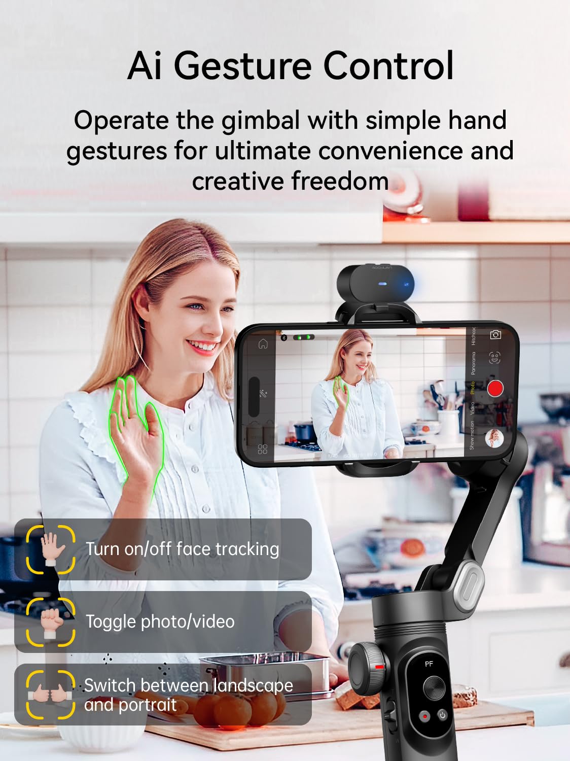 AOCHUAN 3-Axis Gimbal Stabilizer for Smartphone Smart AI XPro Black & T20 Complete Tripod & P03 RGB Magnetic Fill Light