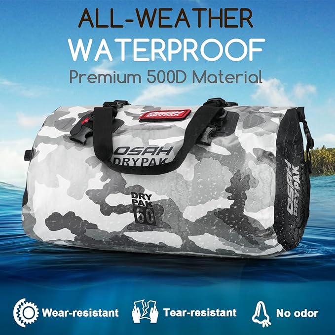 Waterproof Duffel Bag - Motorcycle Dry Bag Tail Bag with Large Storage Space, Waterproof Luggage Duffle Bags with Outer Mesh Zipper Pocket for Camping, Kayaking, Fishing & Traveling