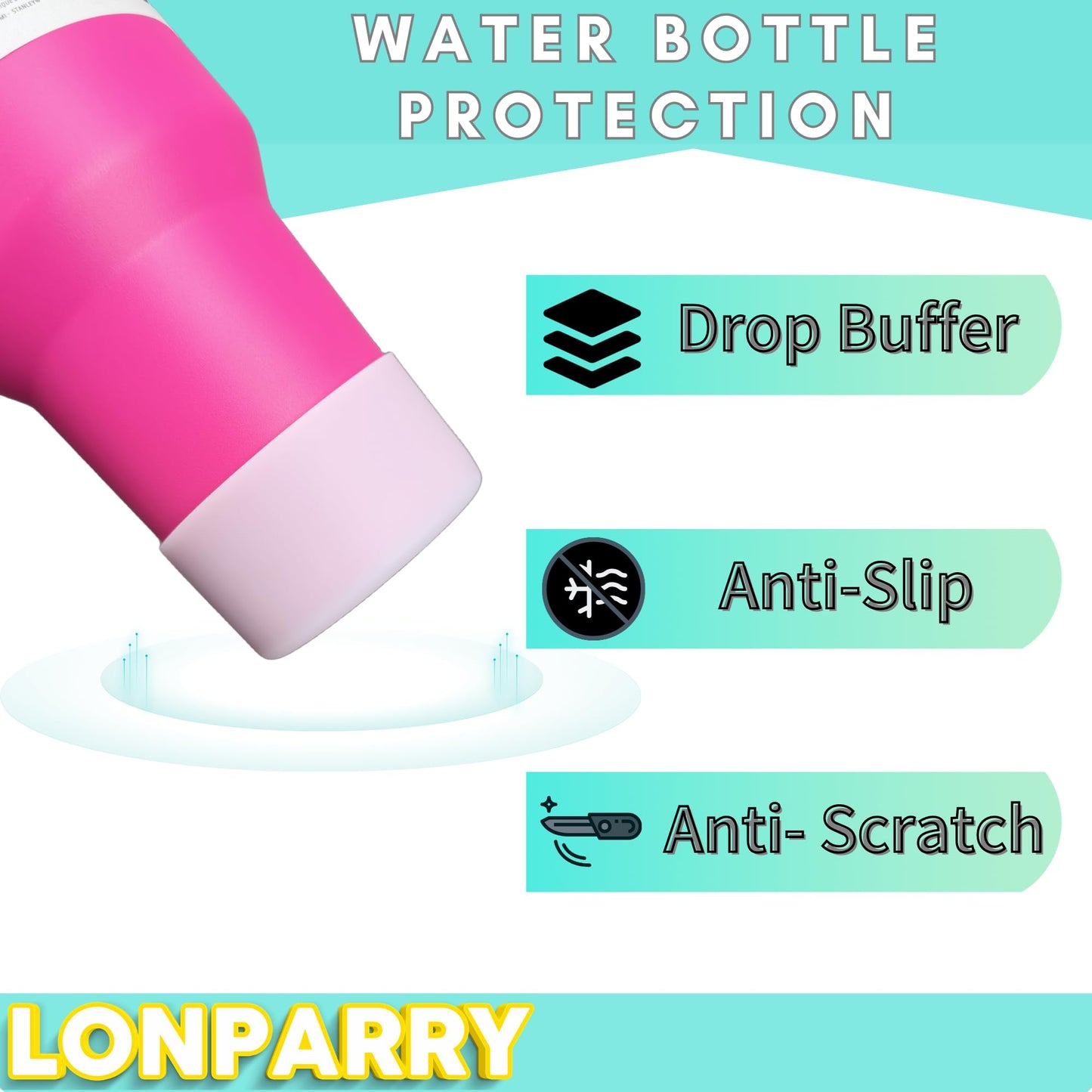 LONPARRY 4-Pack Silicone Boot for Stanley Cup IceFlow Rubber Bottom Sleeve Protector for Stanley Tumbler HydroFlask Simple Modern Owala Car Travel Cup Bottle Bottom (2Clear+2Smoky Pink)