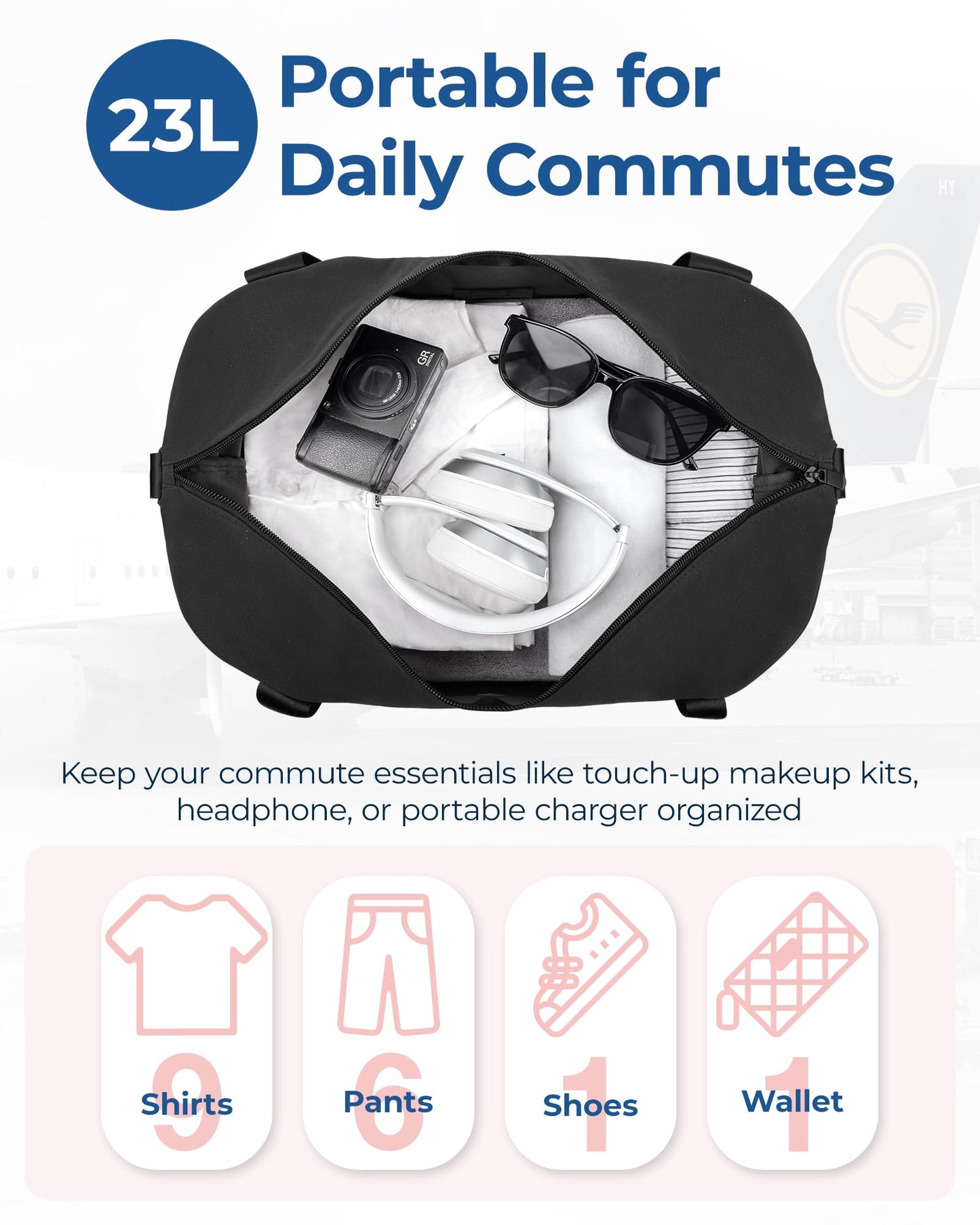 BAGSMART For Spirit Airlines Personal Item Bag, 23L Foldable Weekender Bags for Women Gym Tote Overnight Bag for Travel