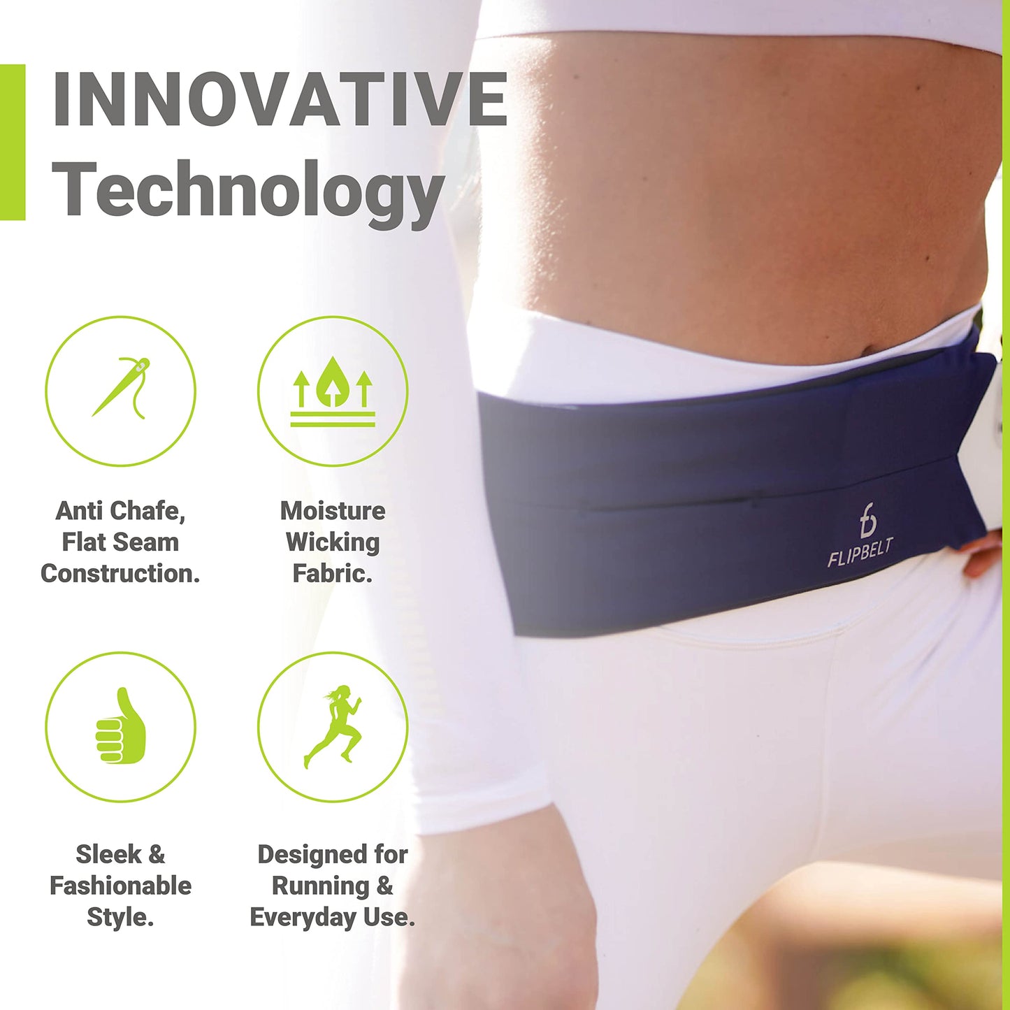 FlipBelt Classic Running Belt, Running Fanny Pack for Women and Men, Non Chafing Waist Band Pack for Phone, Moisture Wicking Storage Belt, USA Company
