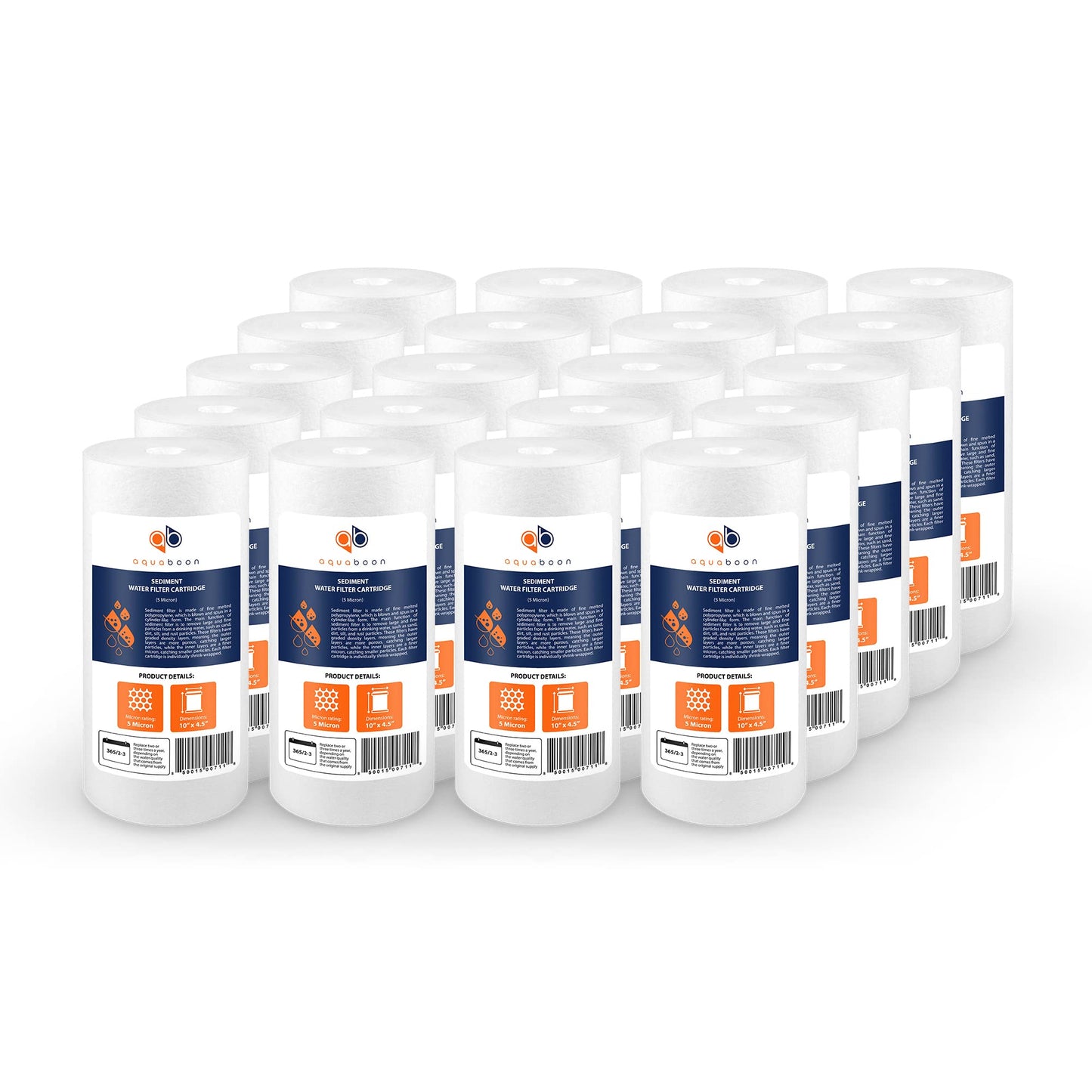 Aquaboon 5 Micron 10 x 4.5 Well Water Sediment Filter Replacement Whole House Water Filter Cartridge Compatible with DGD-5005, WFHD13001B, 20-Pack