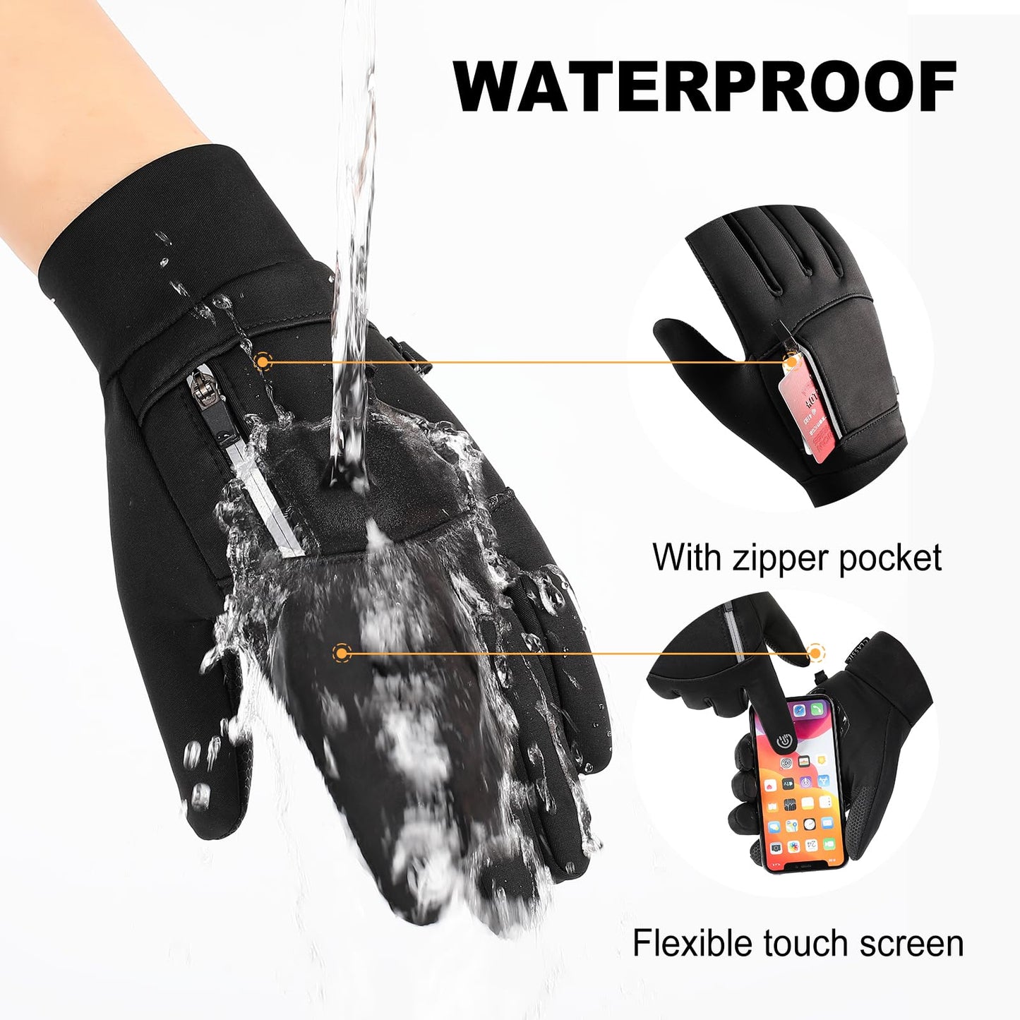 AIJIEKE Winter Gloves for Men Women, Cold Weather Gloves, Windproof Warm Gloves, Touch Screen Gloves, Waterproof Gloves for Work, Sports Running Gloves for Driving Fishing Cycling, XL