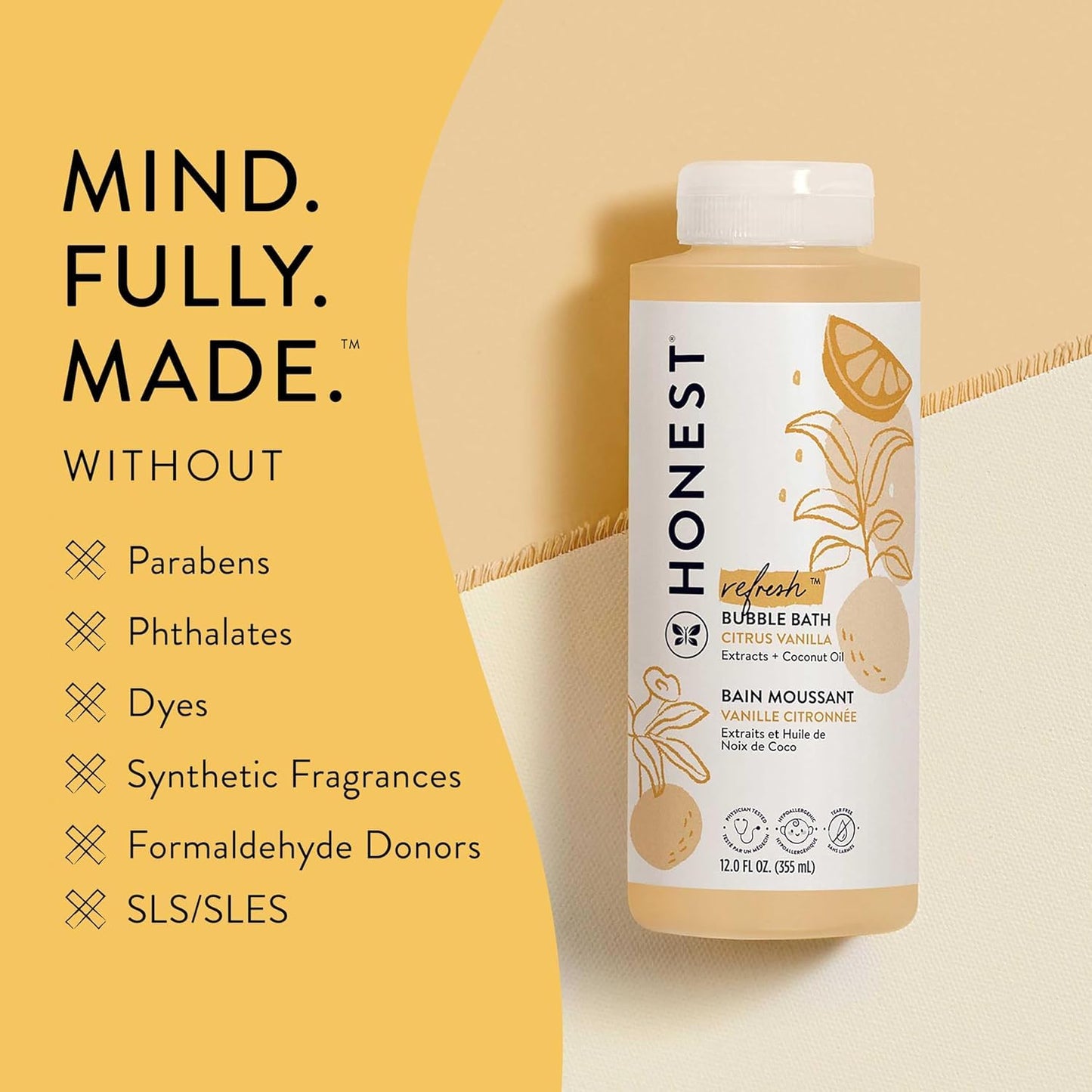 The Honest Company Foaming Bubble Bath | Gentle for Baby | Naturally Derived, Tear-free, Hypoallergenic | Citrus Vanilla Refresh, 12 fl oz