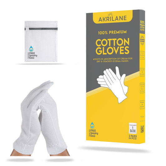 1 Size 2 Pairs 100% Premium Cotton Gloves for Dry Hands | Moisturizing Overnight Gloves for Eczema, Psoriasis & Skin Spa Treatment for Women & Men | Washable & Reusable with Free Laundry Bag