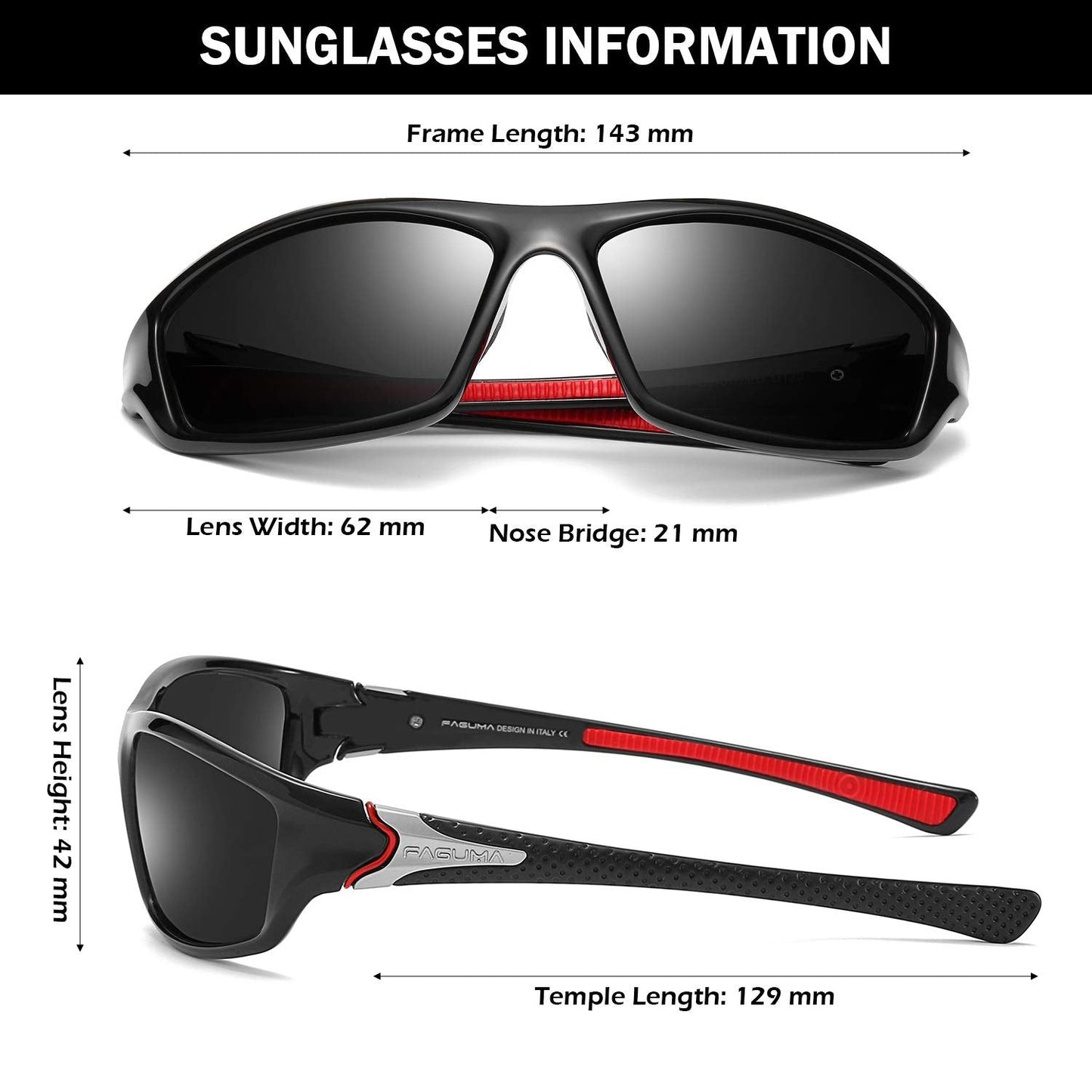 FAGUMA Sports Polarized Sunglasses For Men Cycling Driving Fishing 100% UV Protection