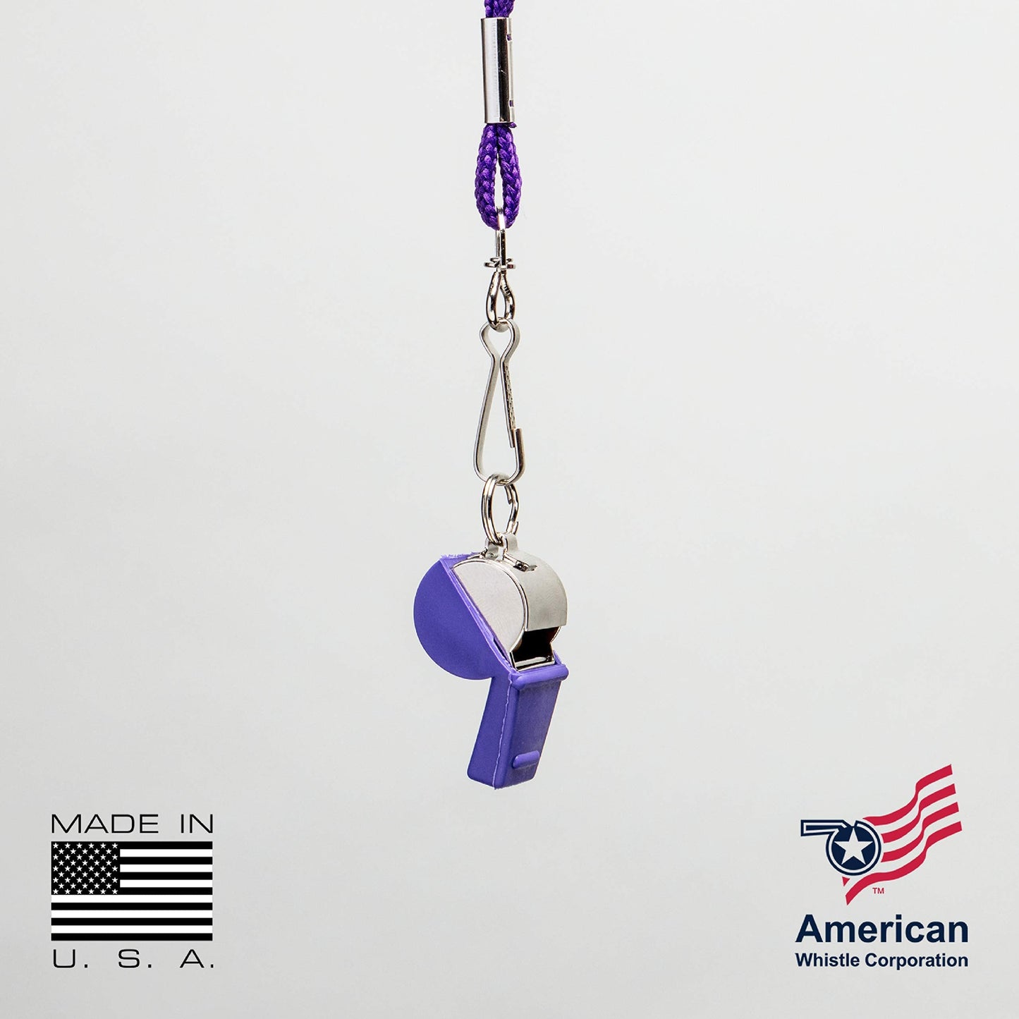 American Whistle Corporation American Classic Whistle - 126 db Solid Brass Whistle with Lanyards and Safe-T-Tip - Made in America (Purple)