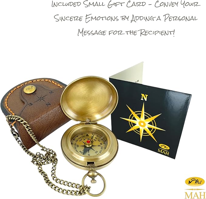 Backpacking Navigation Handmade Brass Personalize Compass for Best Man Get Well Hiking Camping Hunting Trekking Sailing Adventure Travelling Graduation Day Birthday Gifts for Son Back to School