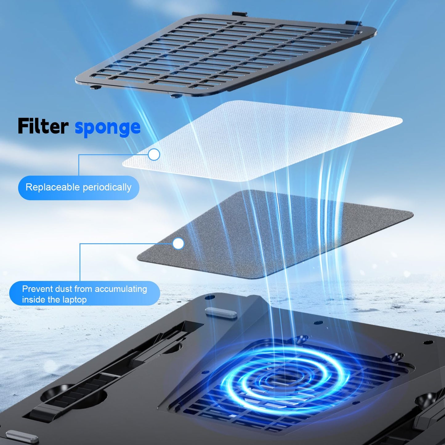 IETS GT600 RGB Laptop Cooling Pad Equipped with Gigantic Turbo-Fan(5.5inch Diameter),Sealed Foam for Rapid Cooling Gaming Laptop,14.1-19.3 inch Laptop Cooler with 3-Port USB Hub,Dust Filter
