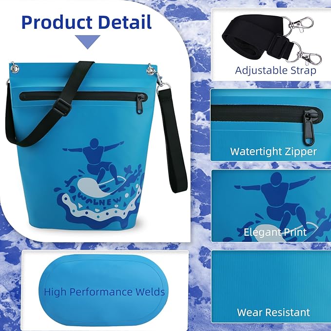 WALNEW Waterproof Dry Bag with Watertight Zipper, Lightweight Waterproof Pouch for Women Men, IPX5 Crossbody Dry Sack Keeps Gear Dry for Kayaking, Beach, Boating, Camping, Fishing, Hiking (BLUE)