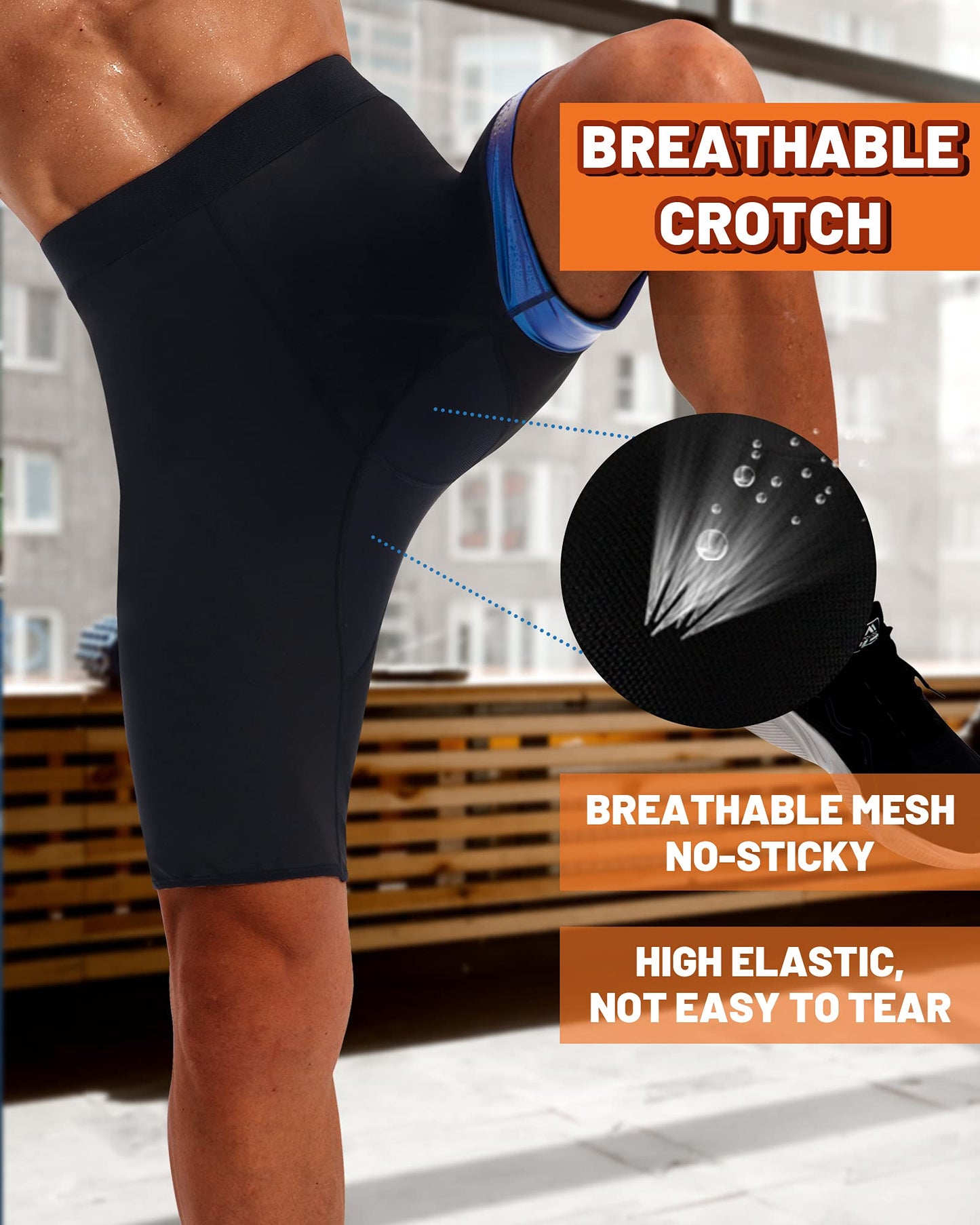LMCOB Sauna Sweat Short Pants for Men Hot Thermo Leggings Sauna Tight Pants Compression Hight Waist Pants Workout Body Shaper Sauna Suit(BH70011-01-S)