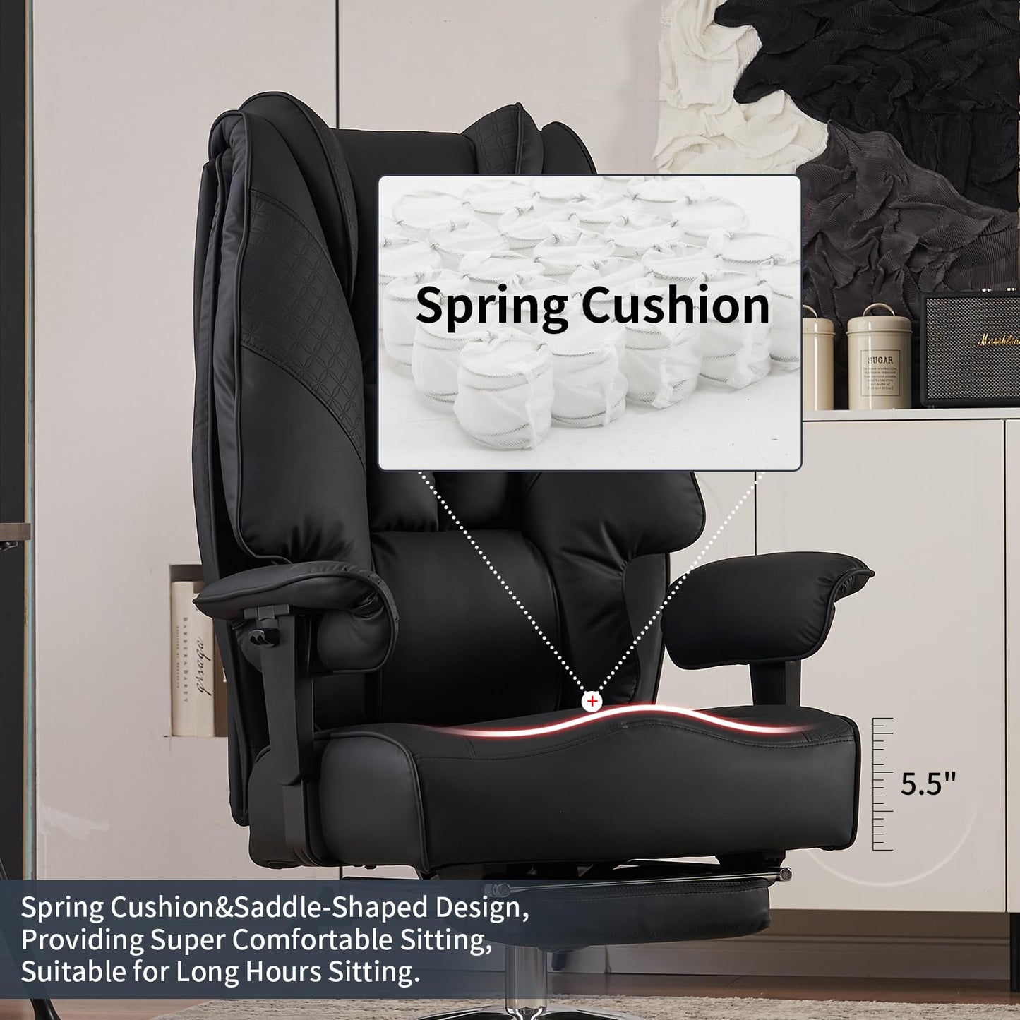 EXCEBET Big and Tall Office Chair 400lbs Wide Seat, Leather High Back Executive Office Chair with Foot Rest, Ergonomic Chairs Lumbar Support for Lower Back Pain Relief (Black)