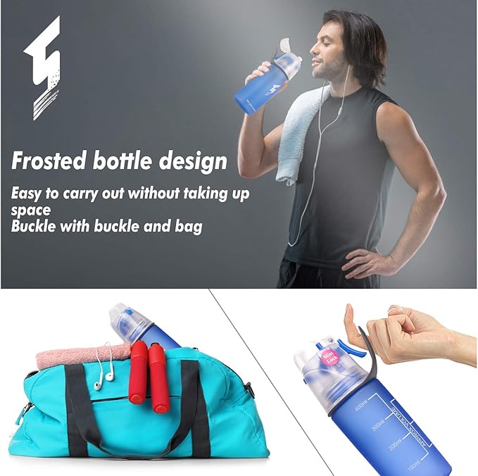 Linowos Drinking and Misting Sports Water Bottle, Non-Toxic BPA Free, Fast Water Flow Opens with 1-Click, Portable Leak-Proof Spray Cup for Cycling Fitness Camping Hiking Outdoor