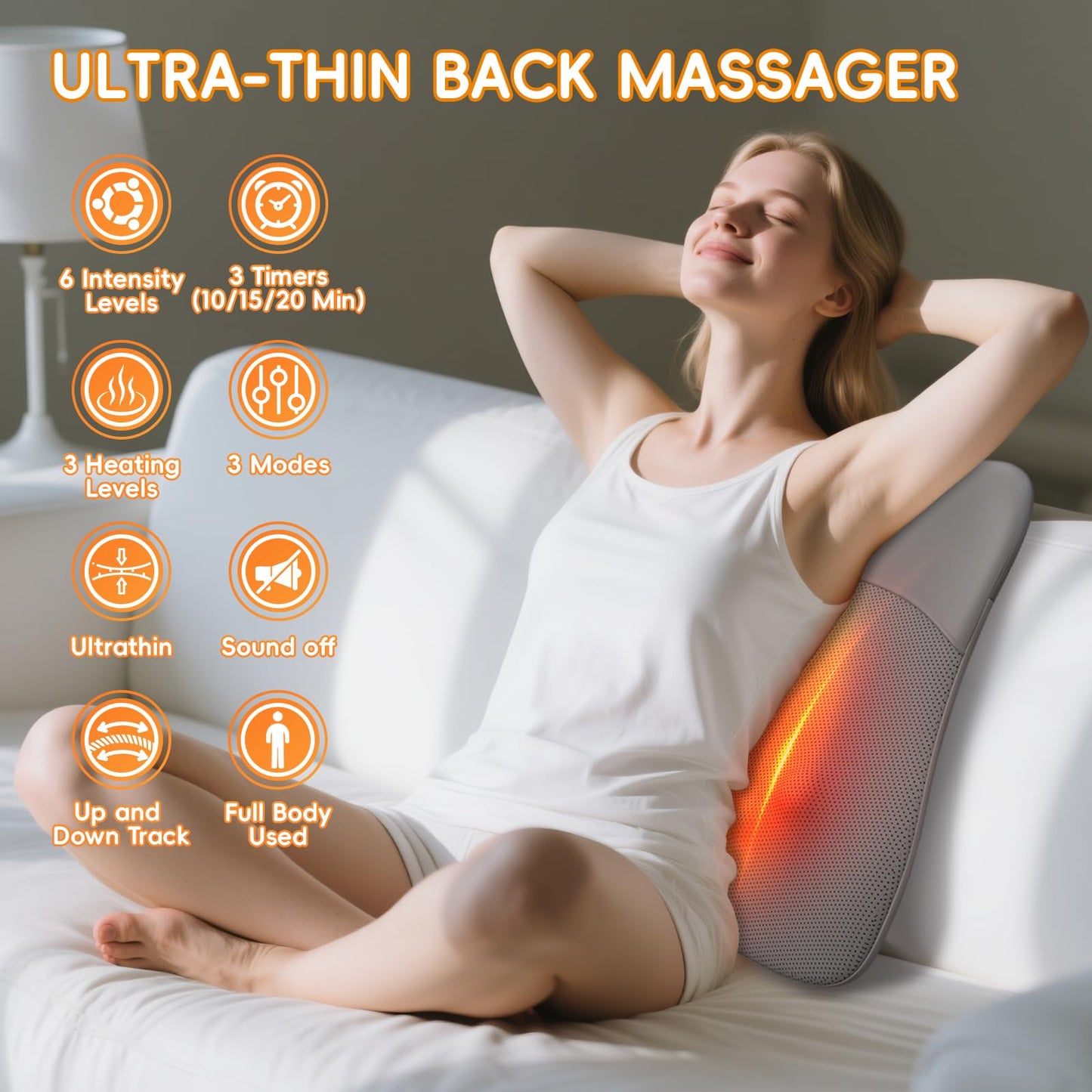 Back Massager, Ultrathin Rolling Up and Down Back Massage with Heat 4D Kneading & Red Light Therapy for Pain Relief Deep Tissue,Shoulder Massager Gift for Men Women Parents Relaxation at Car,Grey