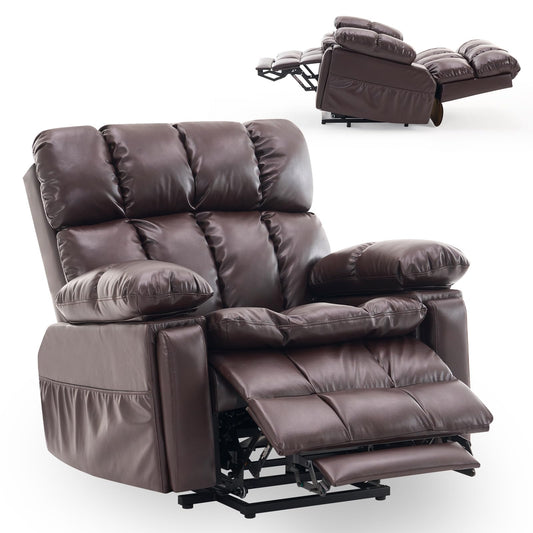 Oversized Dual Motor Power Lift Recliner Chair with Adjustable Headrest,Infinite Position for Elderly, Lay Flat Recliner with Massage and Heat,USB&Type-C,Cup Holders,Storage Boxes,Faux Leather Brown