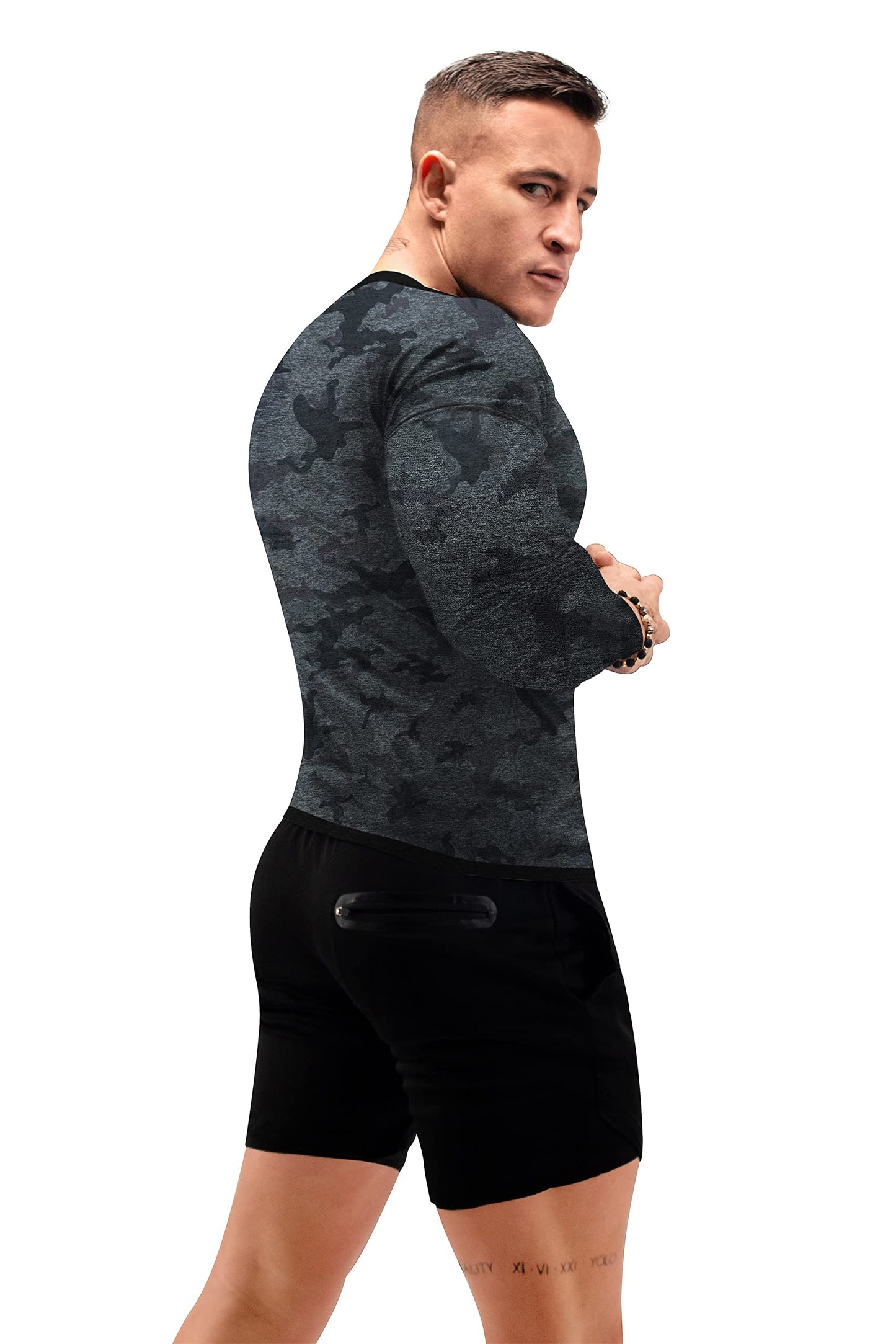 FUXERT Sauna Shirt for Men Long Sleeve Sauna Suit Sweat Compression Top Weight Loss Body Shaper for Workout Sports(CMGY S)