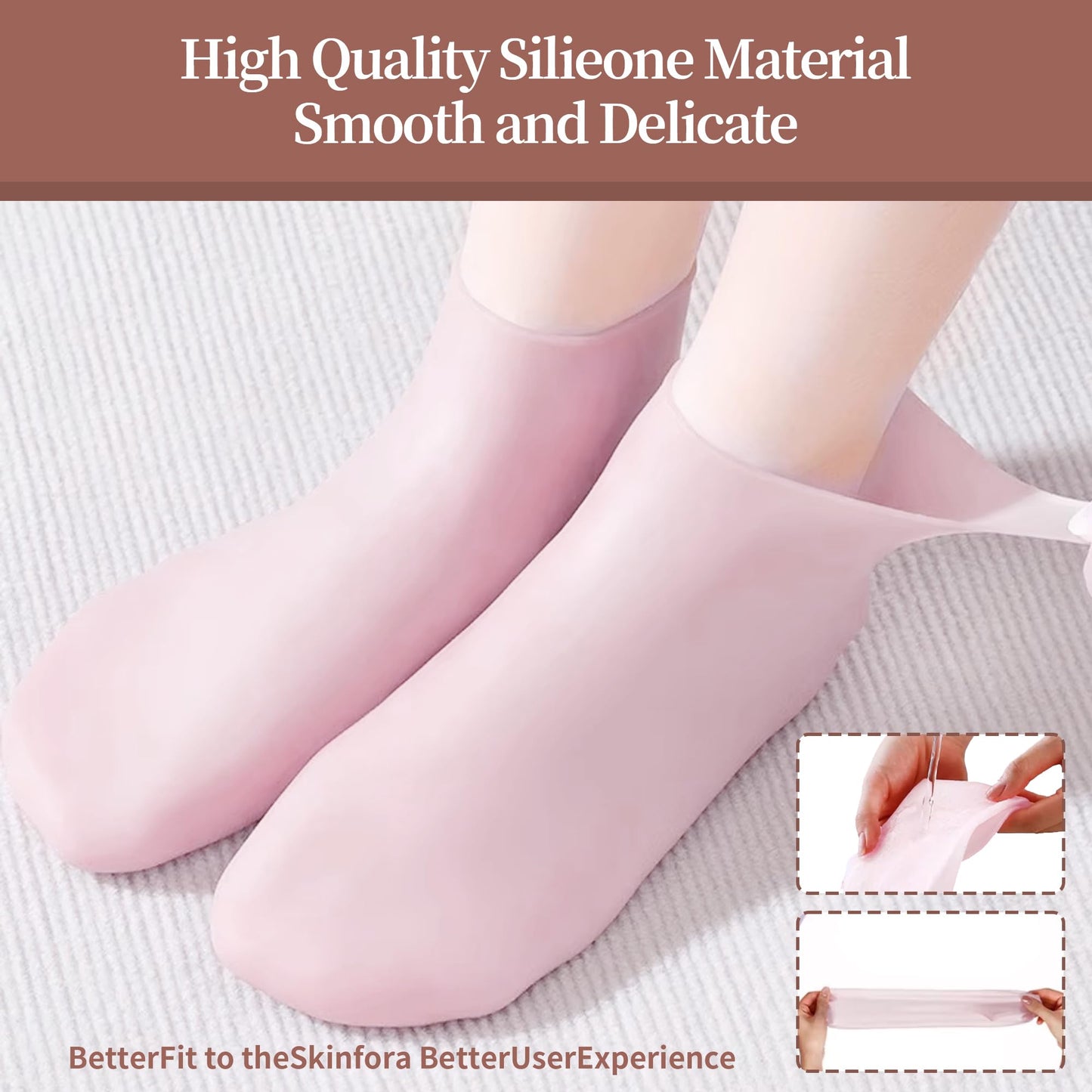 Aloe Vera Silicone Socks for Women - 6 Pairs, Moisturizing Spa Pedicure Socks for Repairing Dry Feet, Cracked Heels & Softening Rough Skin - Pink, White & Beige