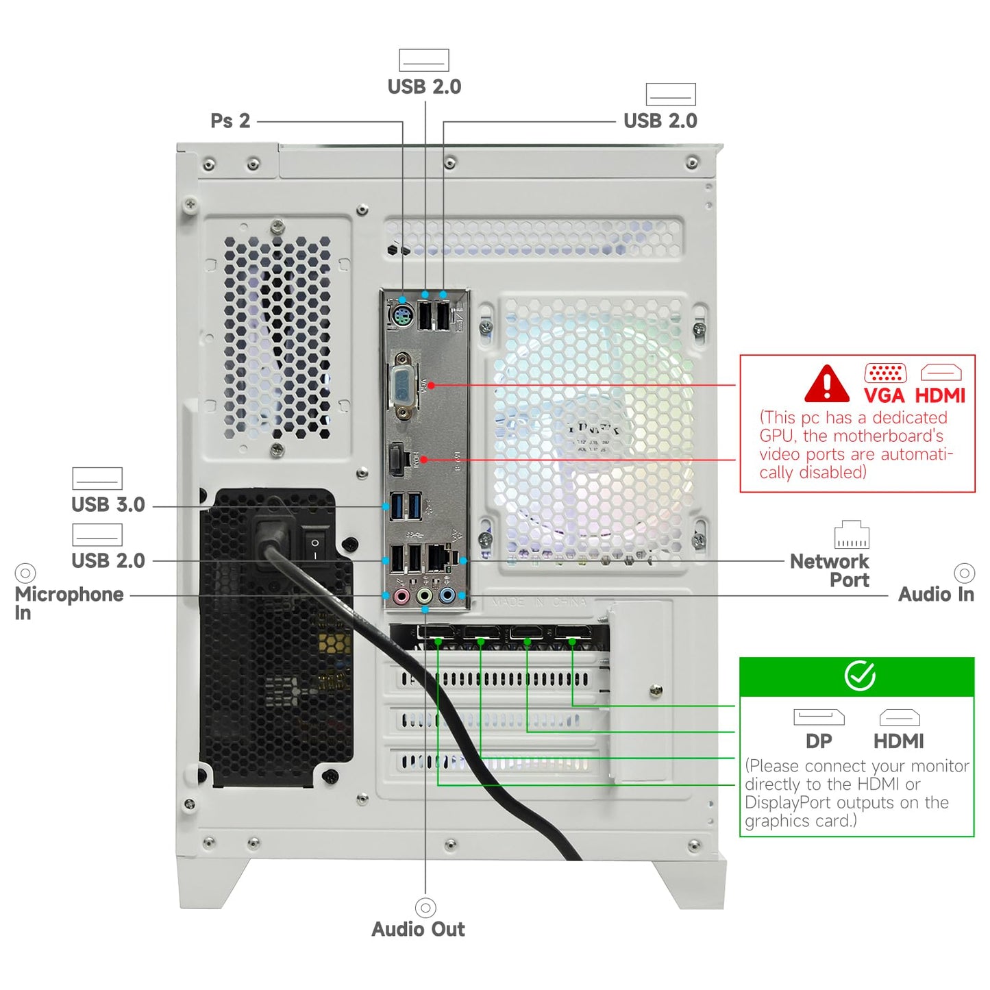 LXZ Gaming PC Desktop Core I5-12400F, GeForce RTX 4060 8G, 32G DDR4 RAM, 1TB NVME SSD, Prebuilt Tower Computer for Home and Office (White)