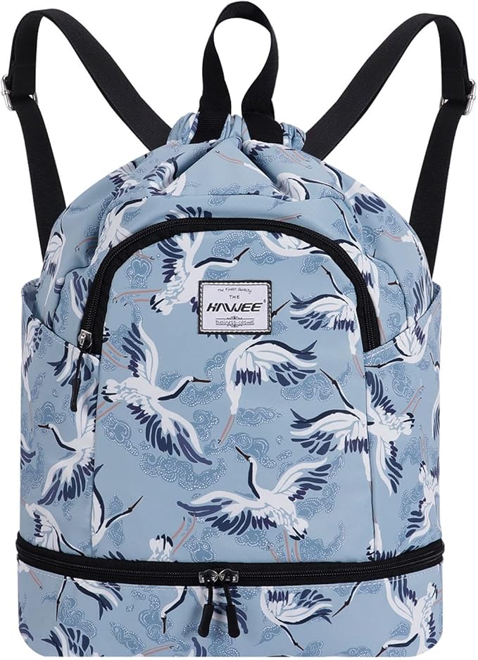 Dry Wet Drawstring Backpack with Shoe Compartment for Women Adjustable Gym Bag