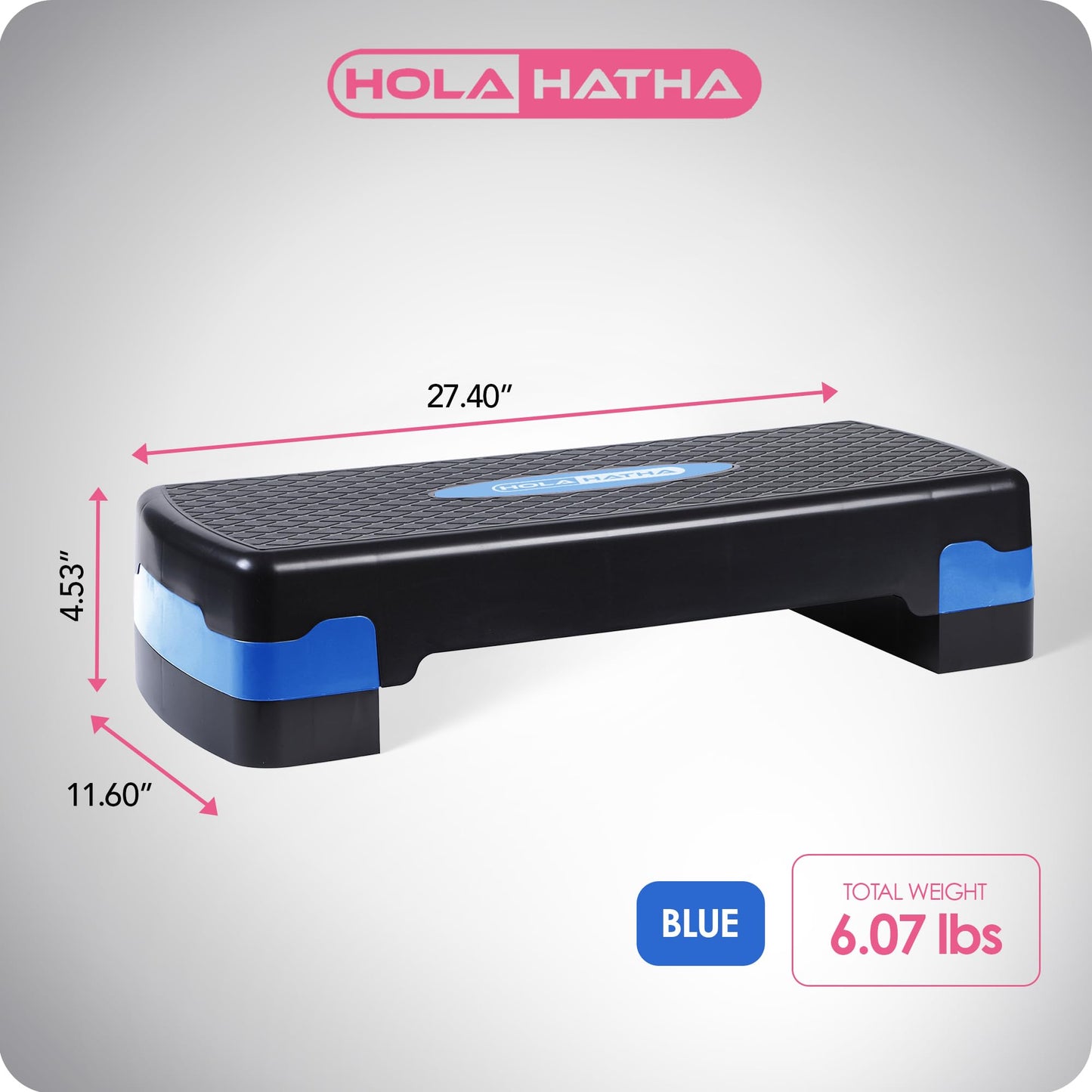 HolaHatha Compact Portable Aerobic Step Platform Workout Exercise Equipment, Fitness Cardio Stepper with Adjustable Height for Home Gym & Travel, Blue
