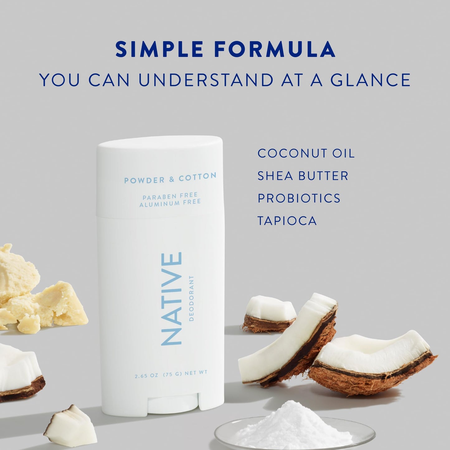 Native Deodorant | Natural Deodorant for Men, Aluminum Free with Baking Soda, Probiotics, Coconut Oil and Shea Butter | Powder & Cotton