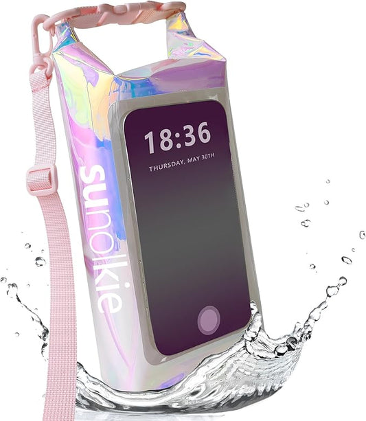 IP68 Waterproof Dry Bag 2L - Roll Top Waterproof Backpack - Waterproof Pouch for Phones Up to 7"/Pouch - Essential for Camping, Swimming, Beach, Fishing, Rafting Trips - Iridescent