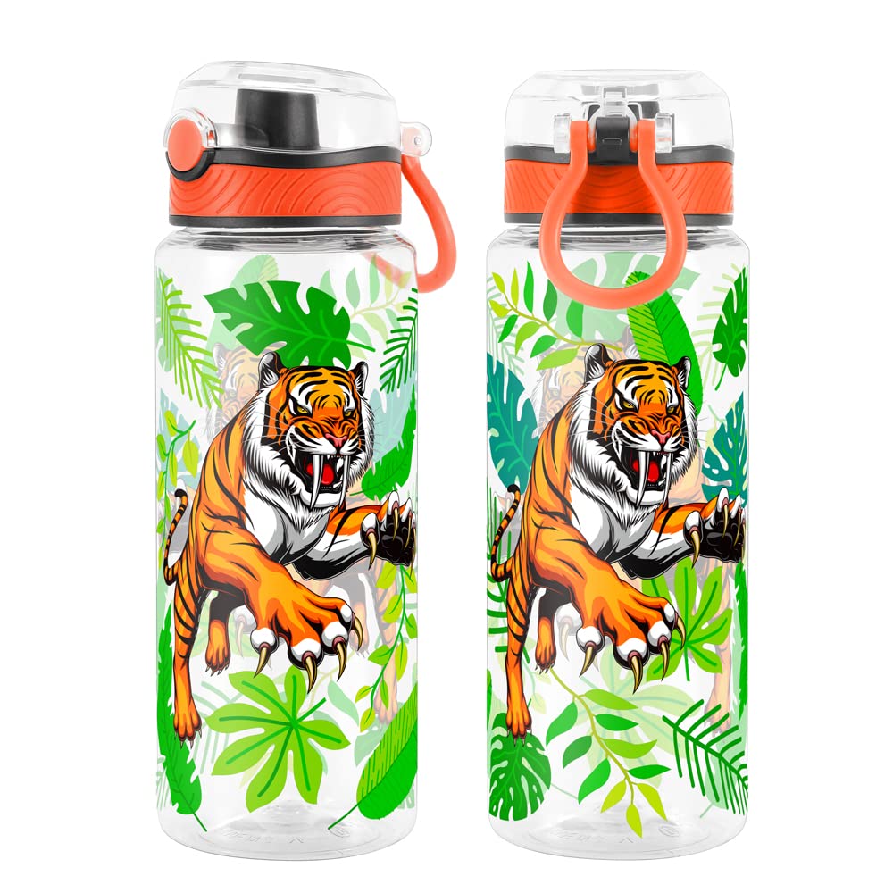 Cute Water Bottle for School Kids Girls, BPA FREE Tritan & Leak Proof & Easy Clean & Carry Handle, 23oz/ 680ml - Tiger