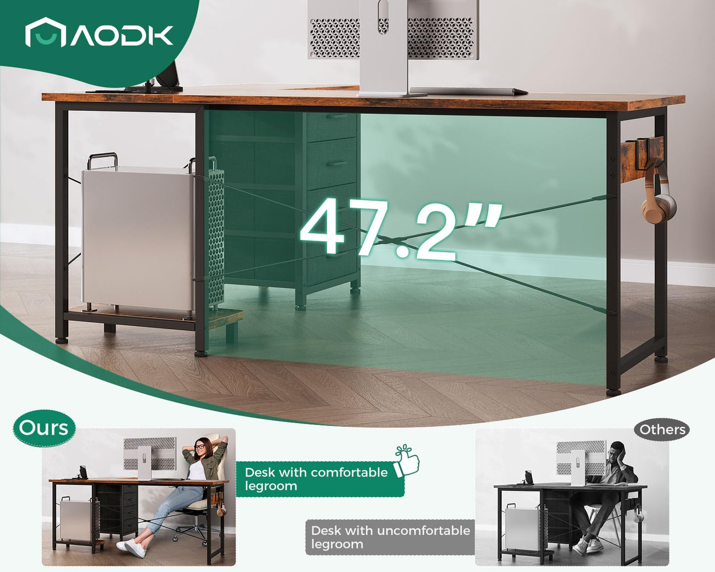 AODK L Shaped Desk with 4 Tier Drawers, 61" Reversible Gaming Desk with Power Outlets, L Shaped Computer Table with USB Charging Port and Host Stand, Home Office Table, Easy to Assemble, Vintage